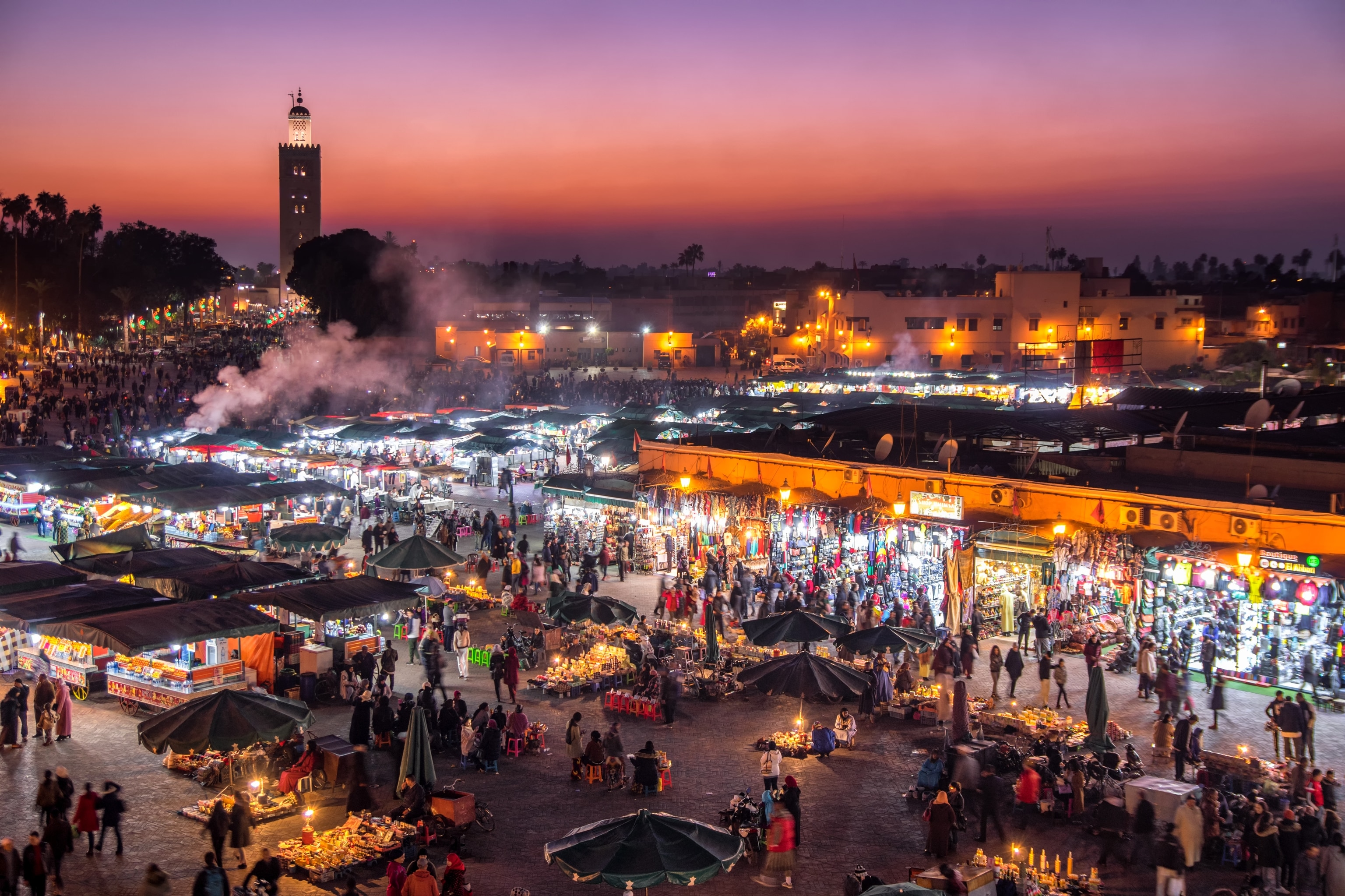 blue hour Djemaa El Fna Square Koutoubia Mosque Marrakech Morocco