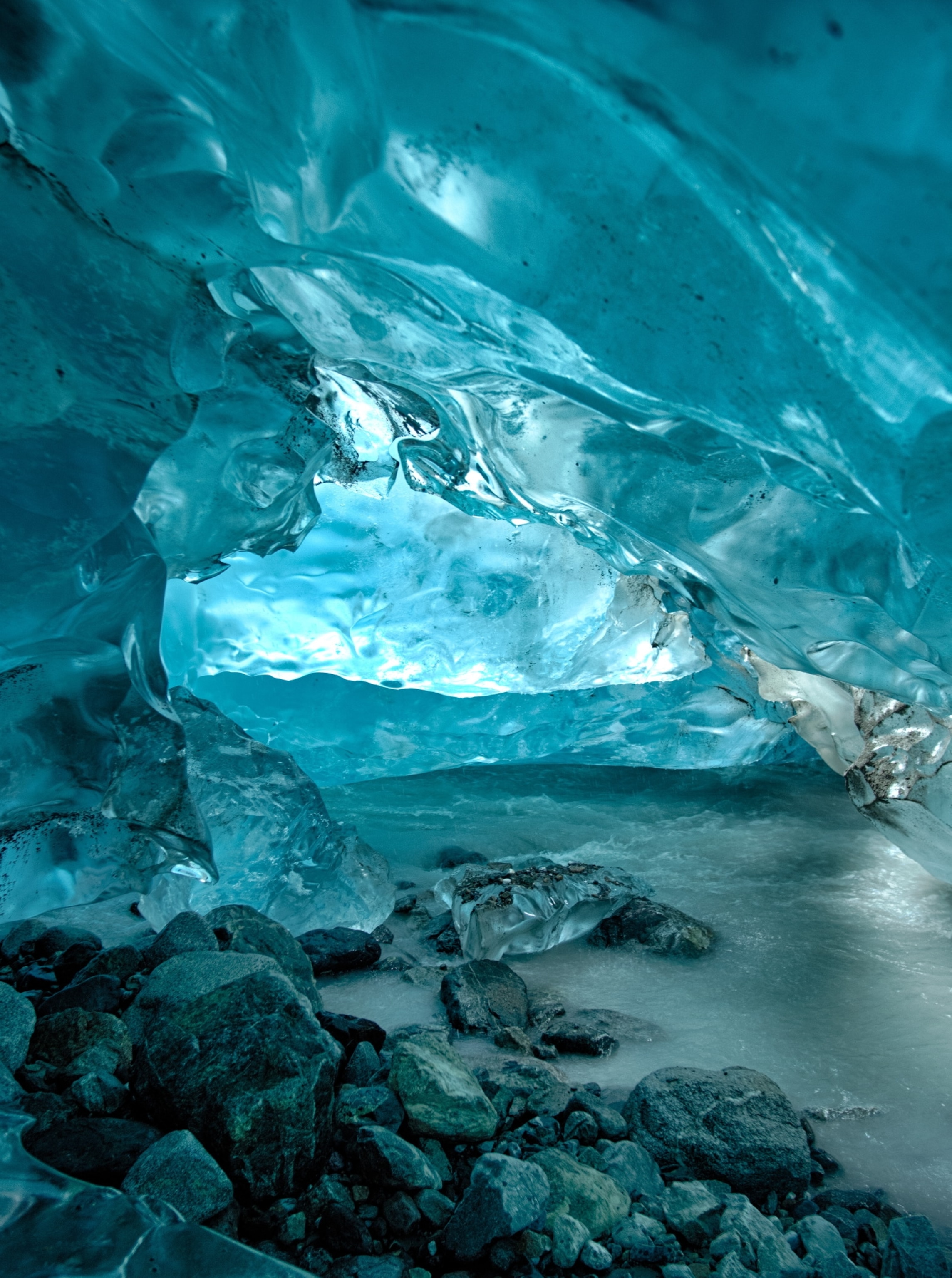 Blue interior of an ice cave