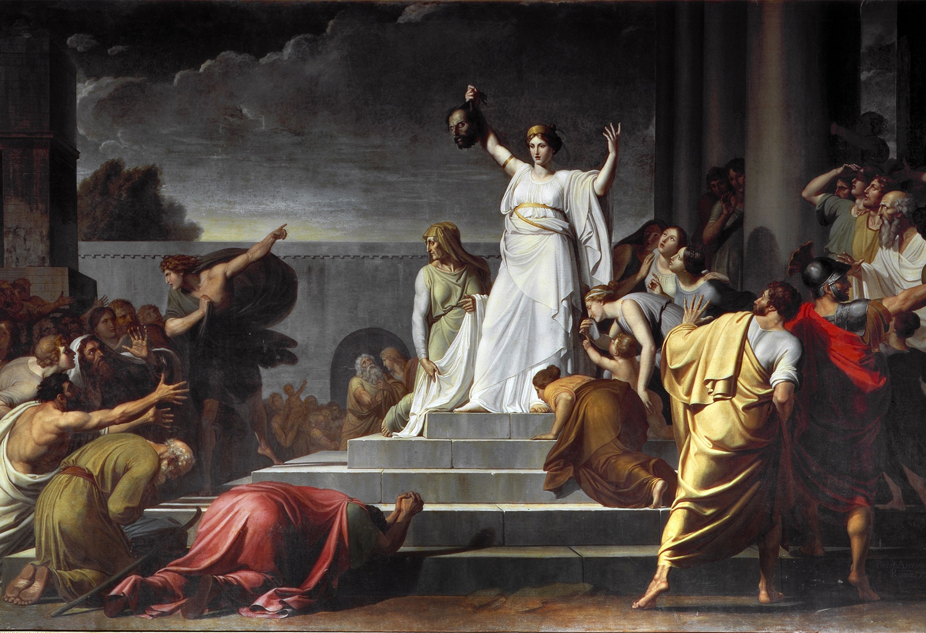 A painting of Judith holding up Holofernes head