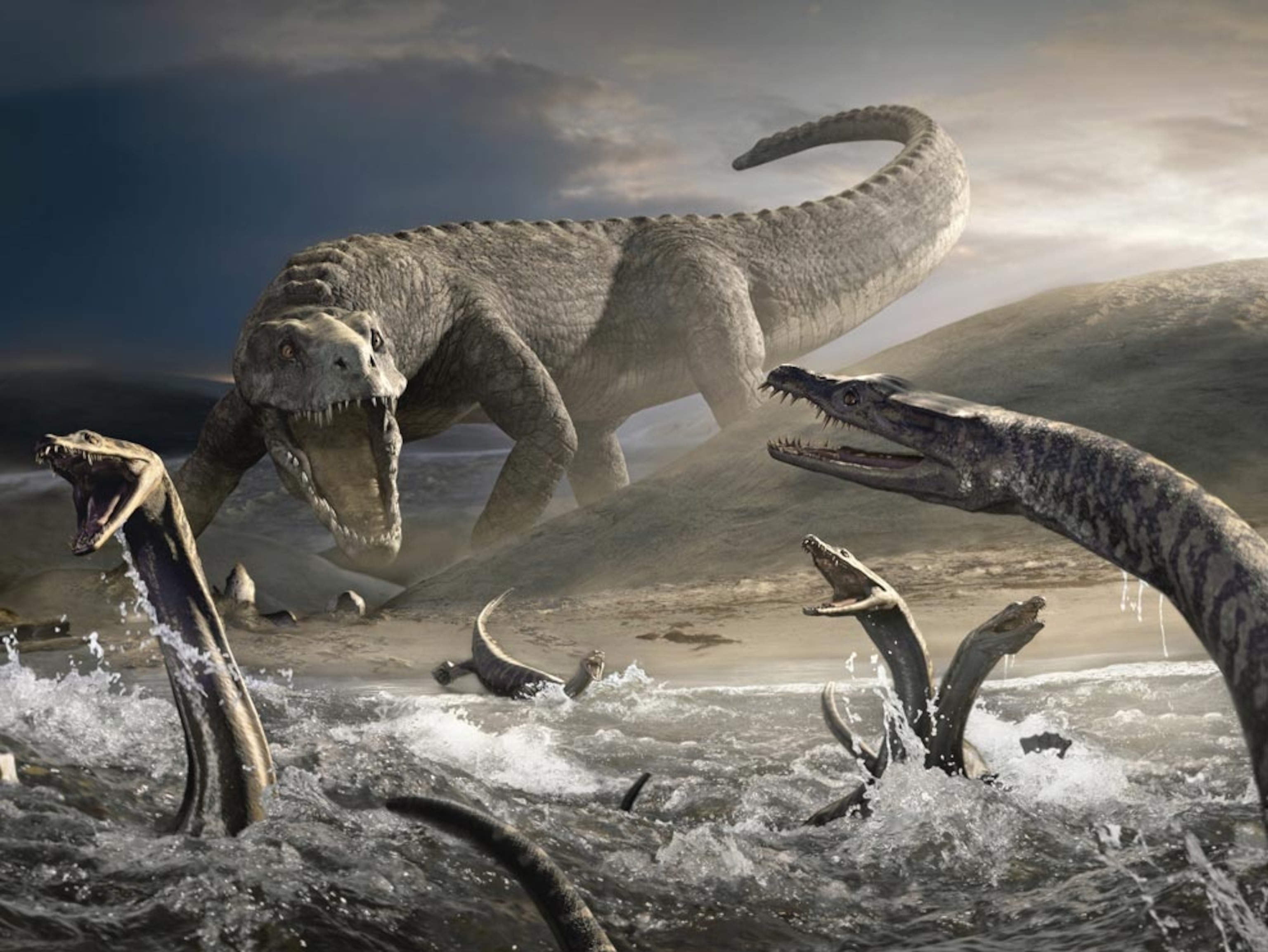 Image: Computer rendering of fleeing nothosaurs