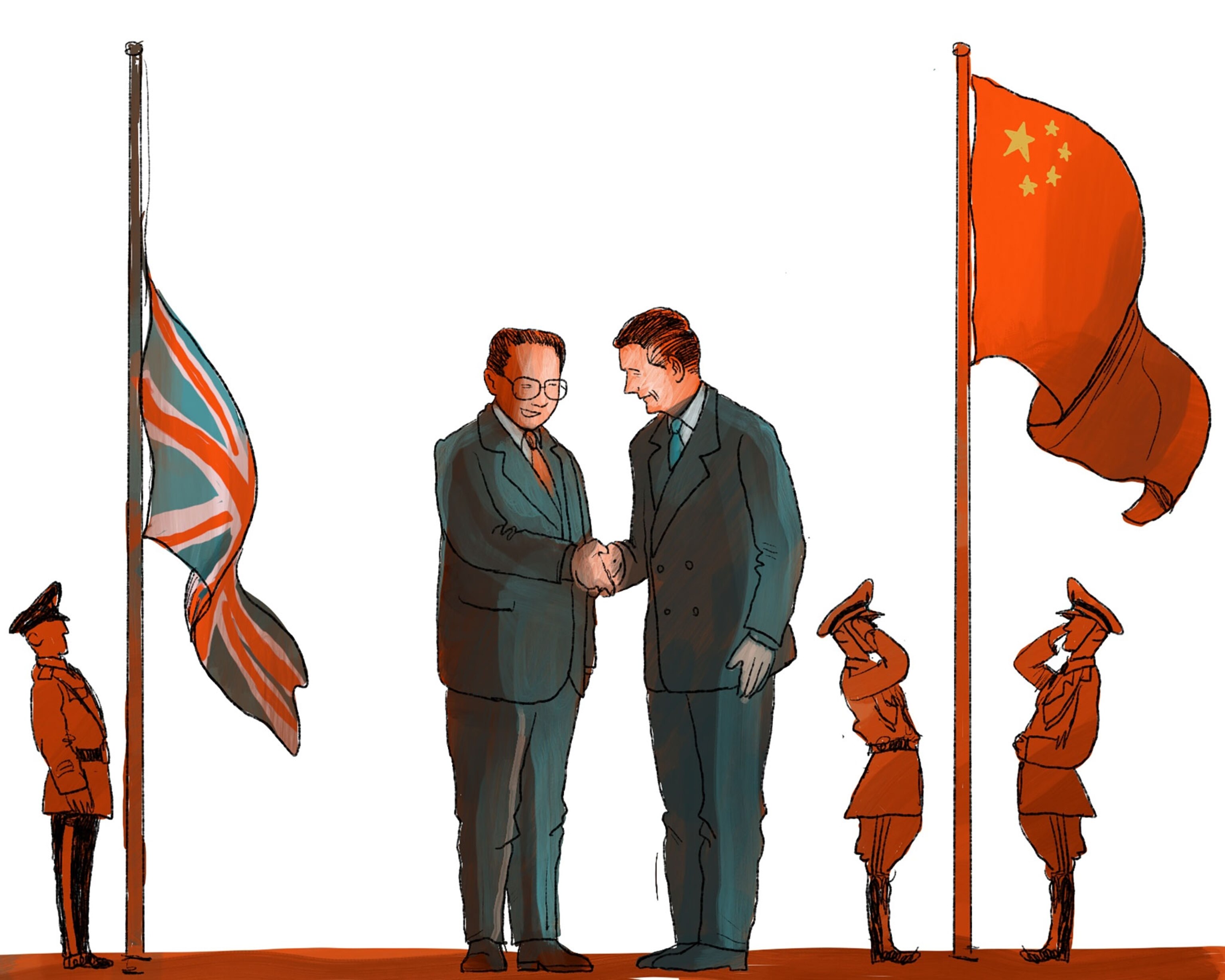 A drawing of Tung Chee-hwa the new leader of the Hong Kong Special Administrative Region