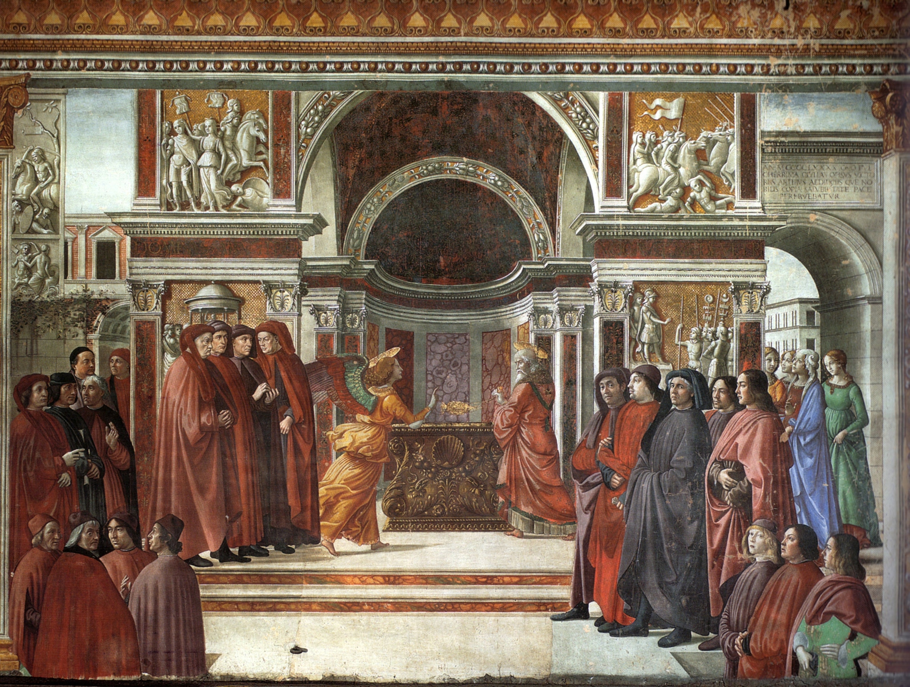Painting of an angel approaching Zechariah in the Temple
