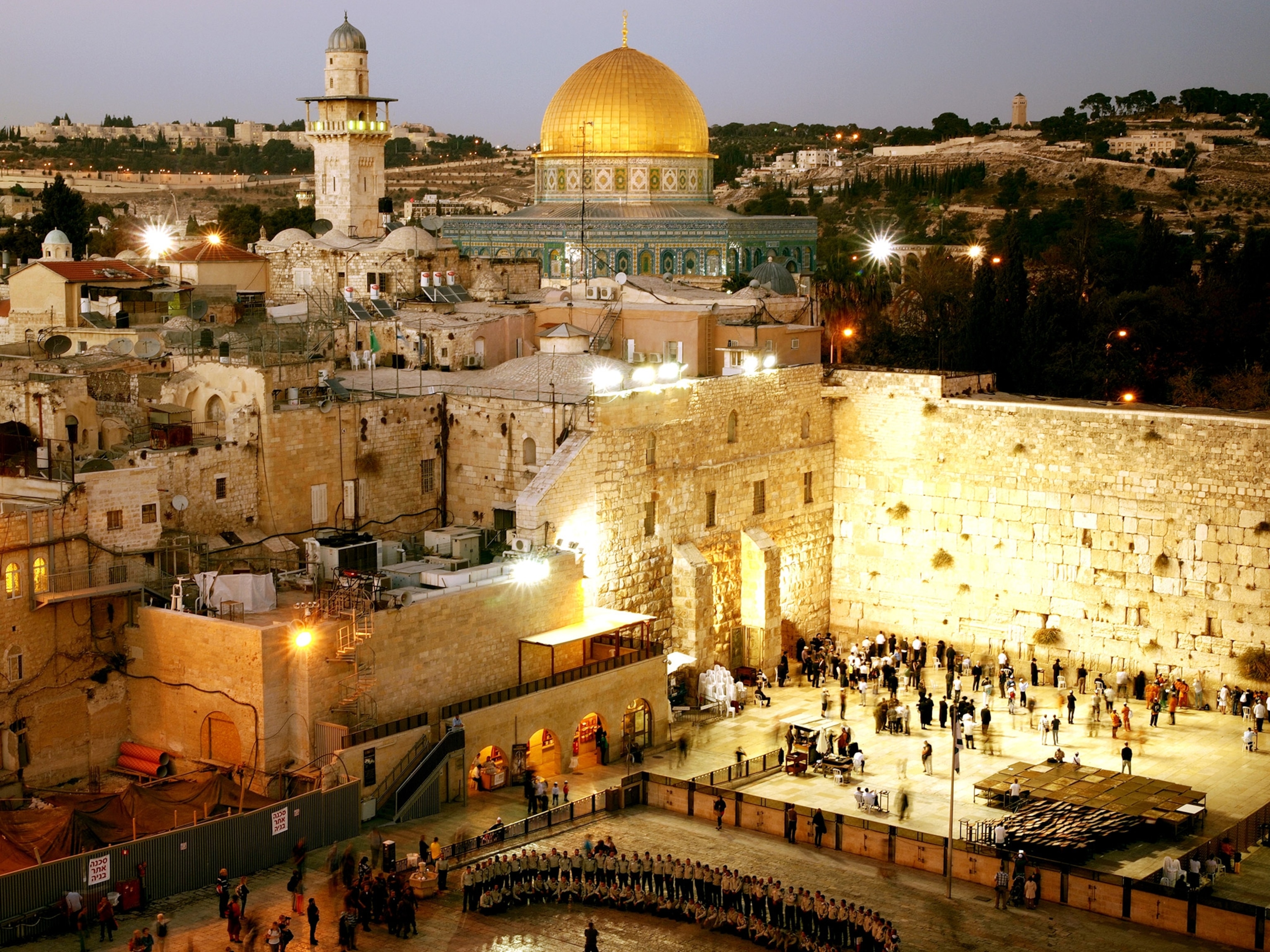the Western Wall with the Dome of the Rock in the background in Jerusalem, Israel