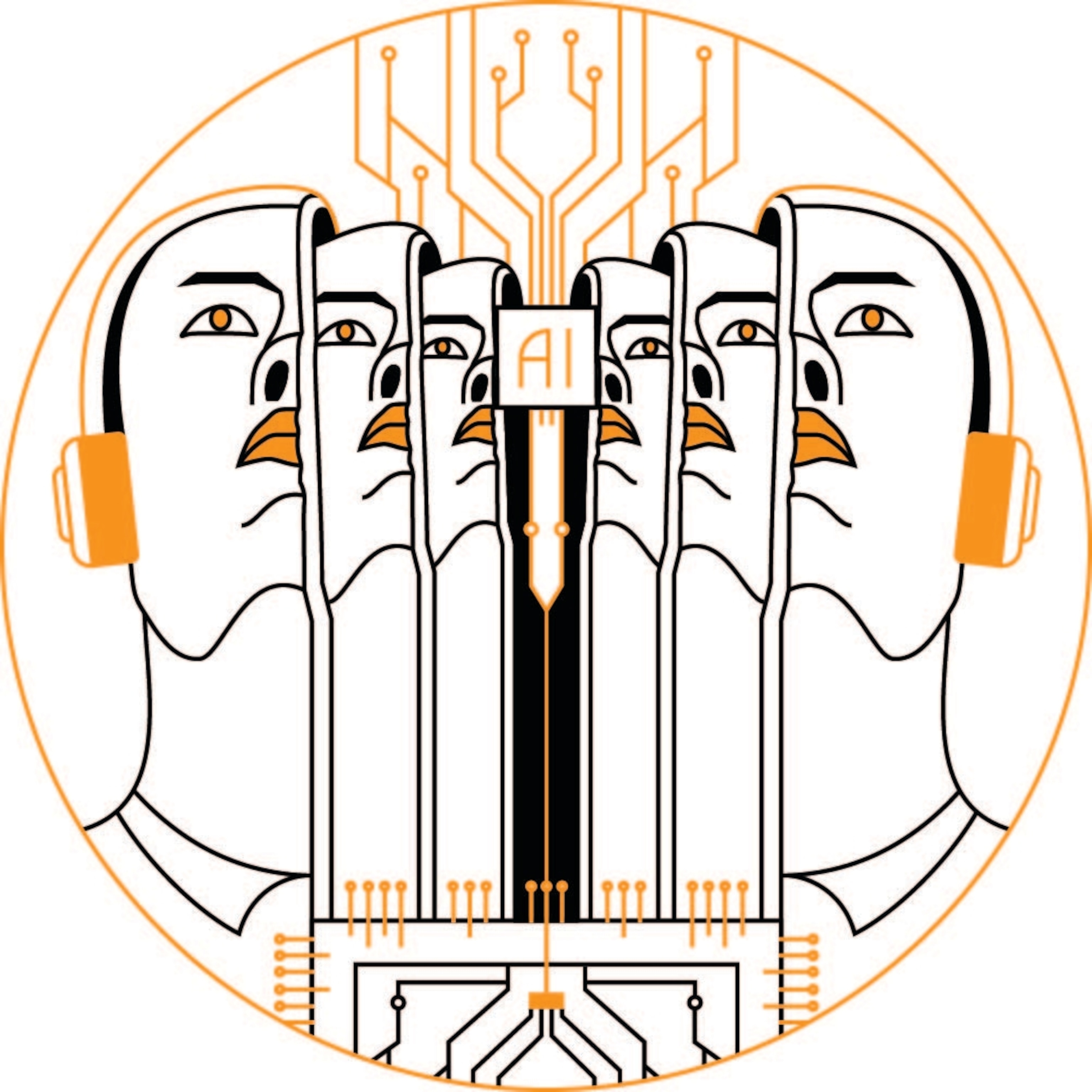 an illustration of an AI chip in between humans' heads
