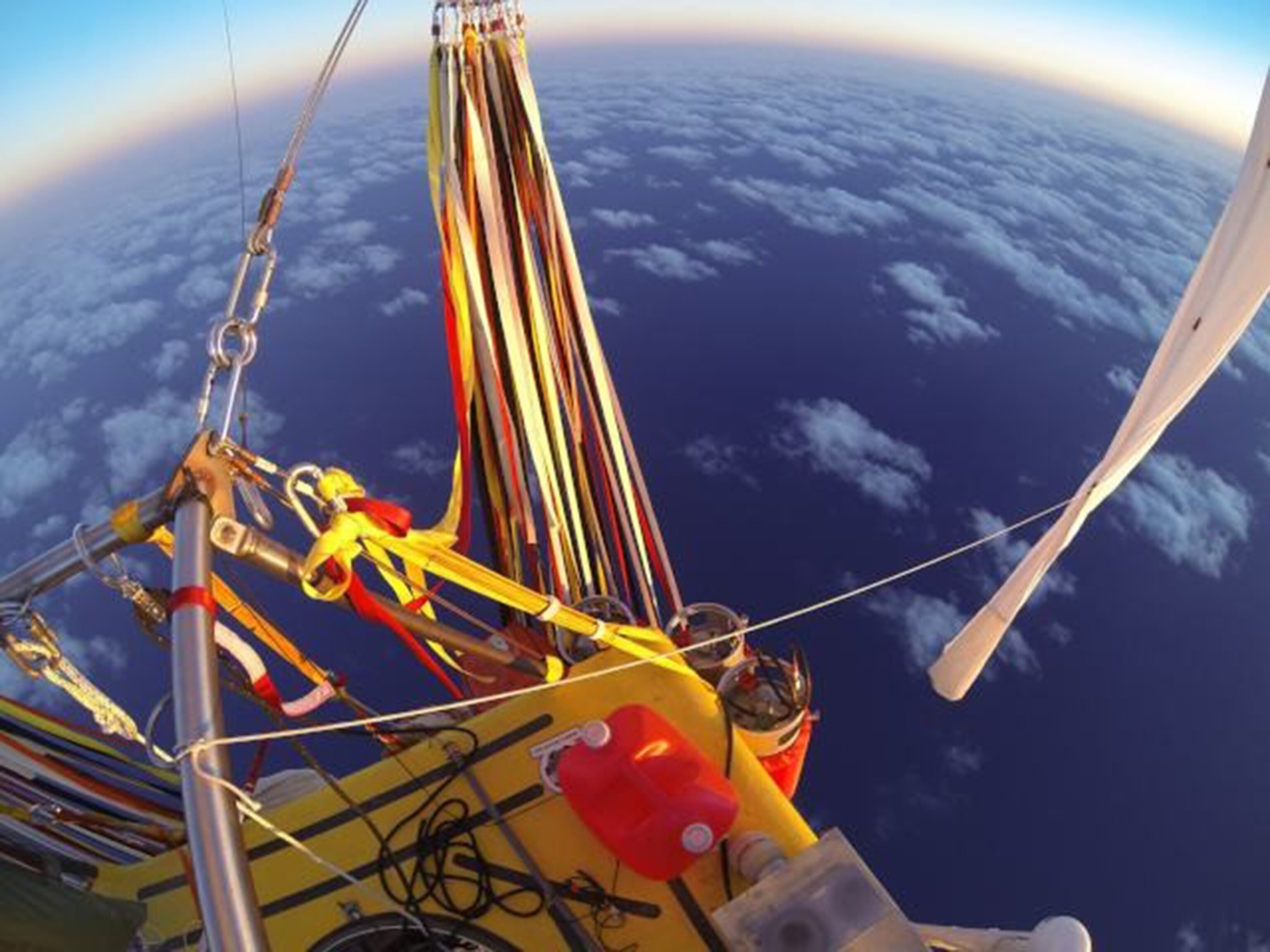 capsule of Two Eagle balloon over Pacific Ocean
