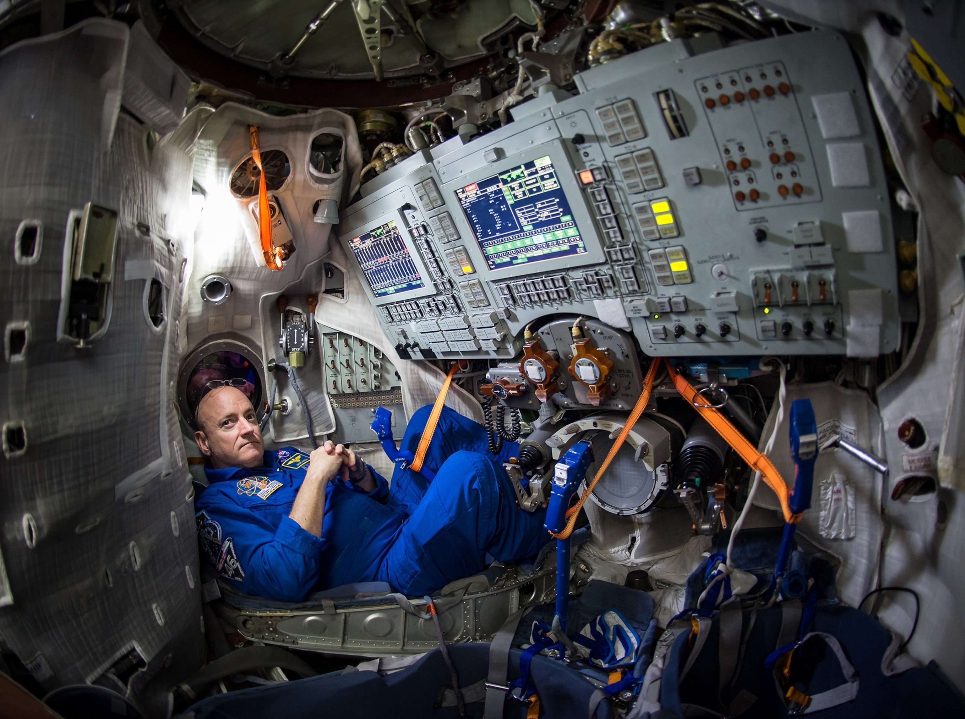 astronaut Scott Kelly aboard Soyuz capsule simulator in Russia