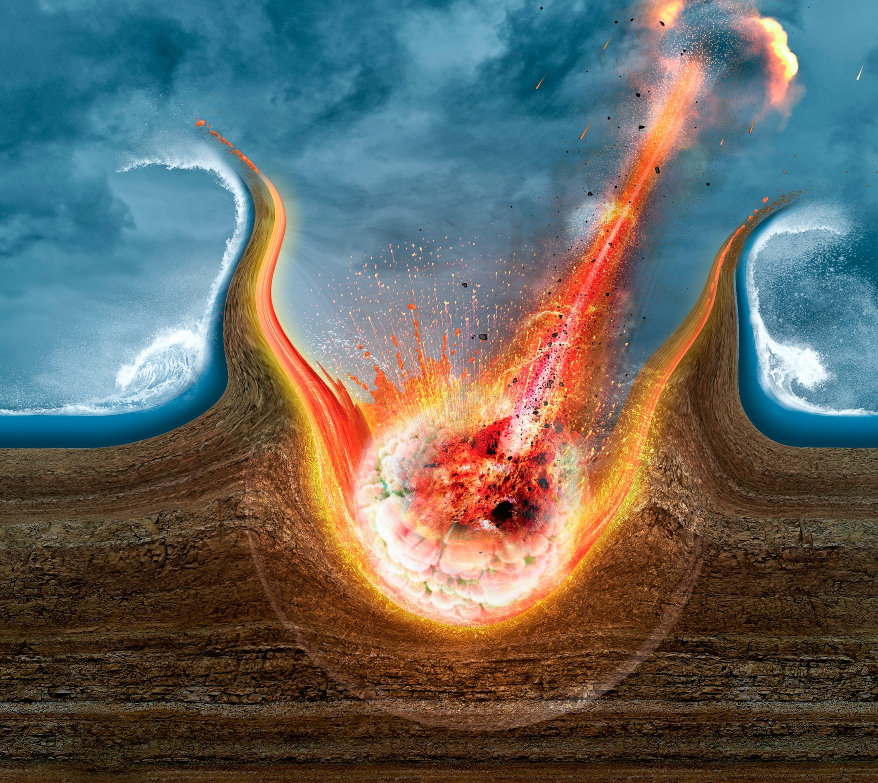 Illustration of an asteroid impacting the ocean.