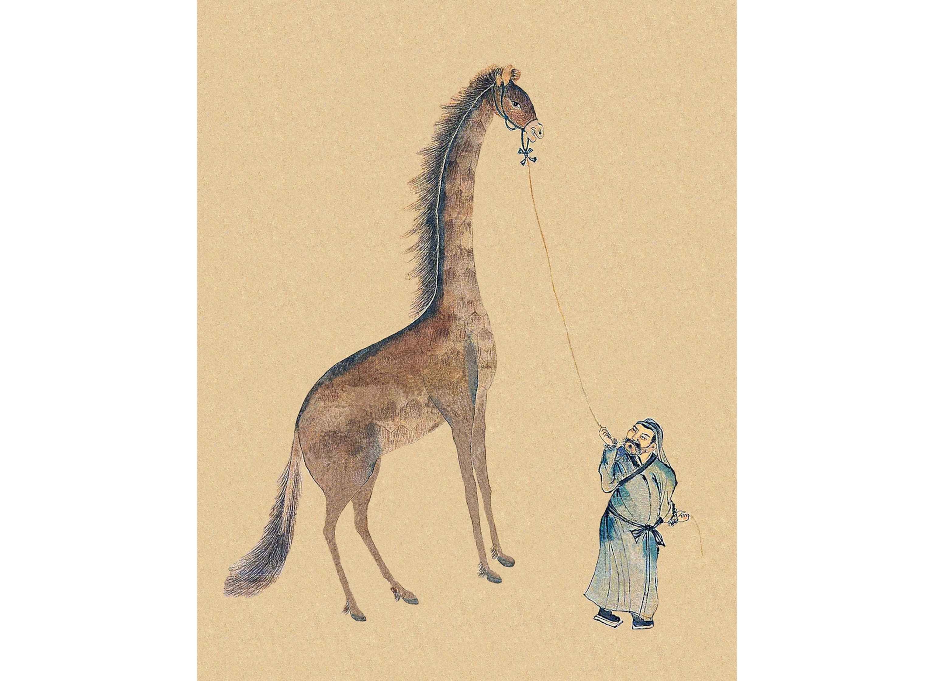 drawing of a giraffe wearing a harness