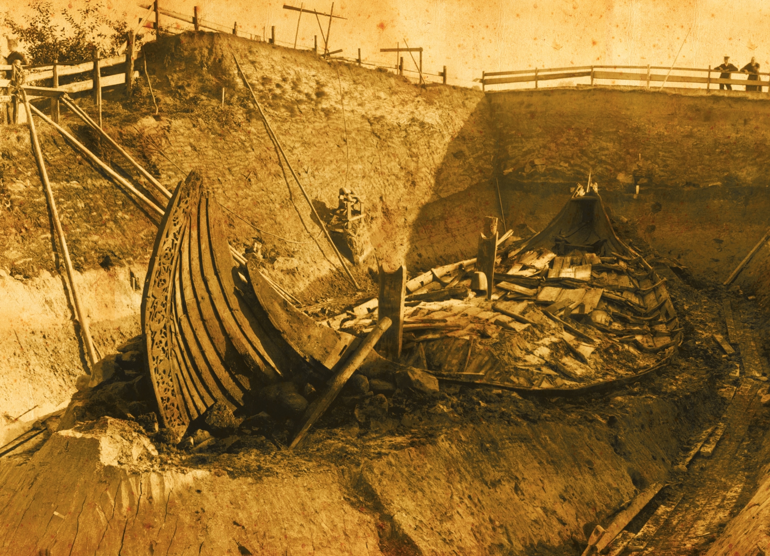 Professor Gustafson and his team excavating a Viking ship from the Oseberg burial mound