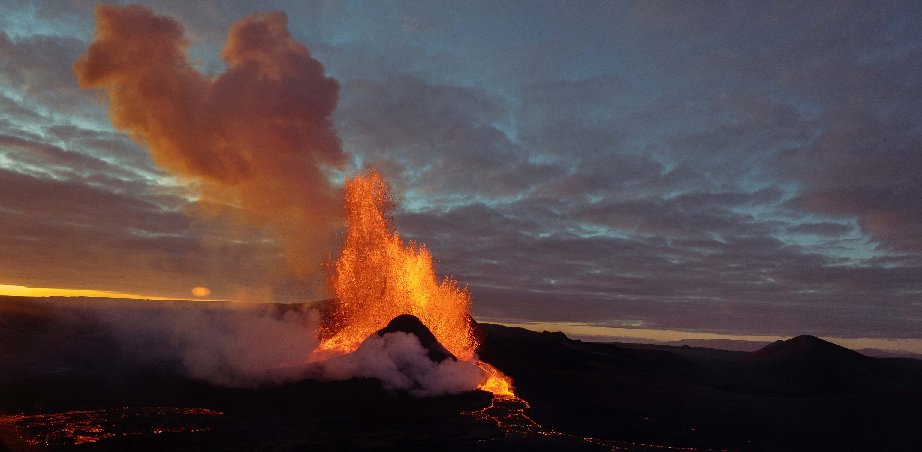 The Fagradalsfjall volcano erupts in the Reykjanes Peninsula in Iceland
