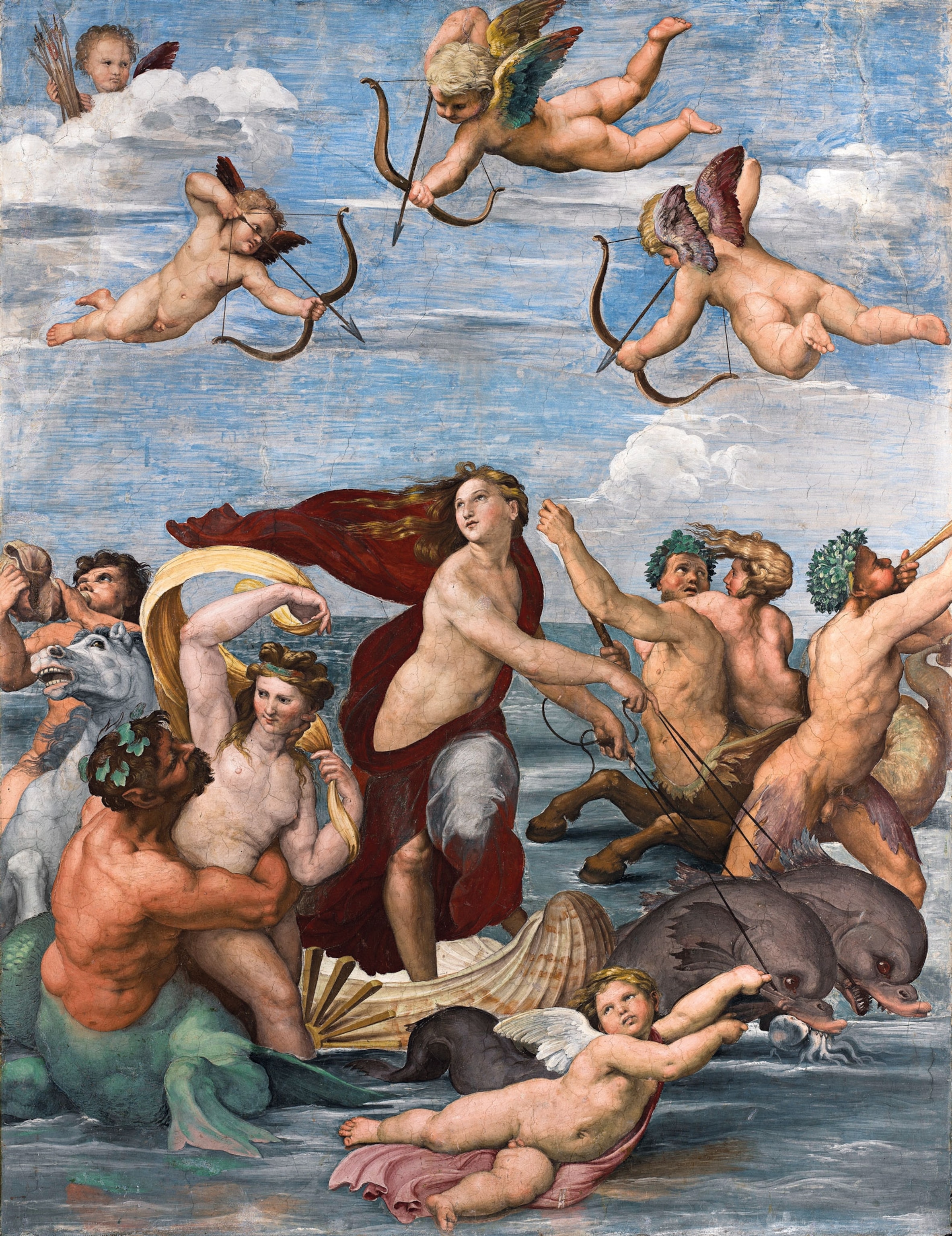 A painting of angels and people