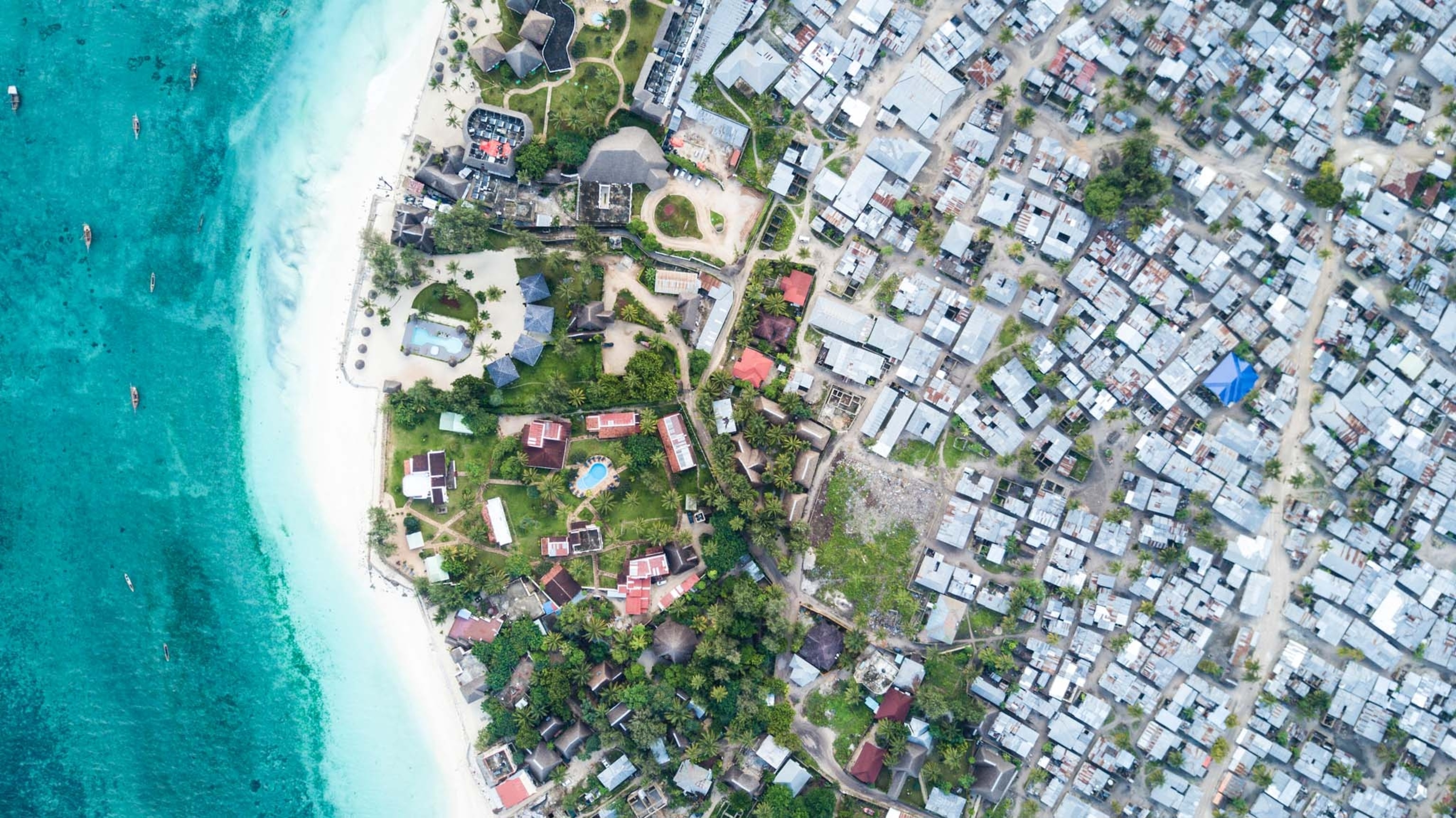 a cityscape showing income disparity