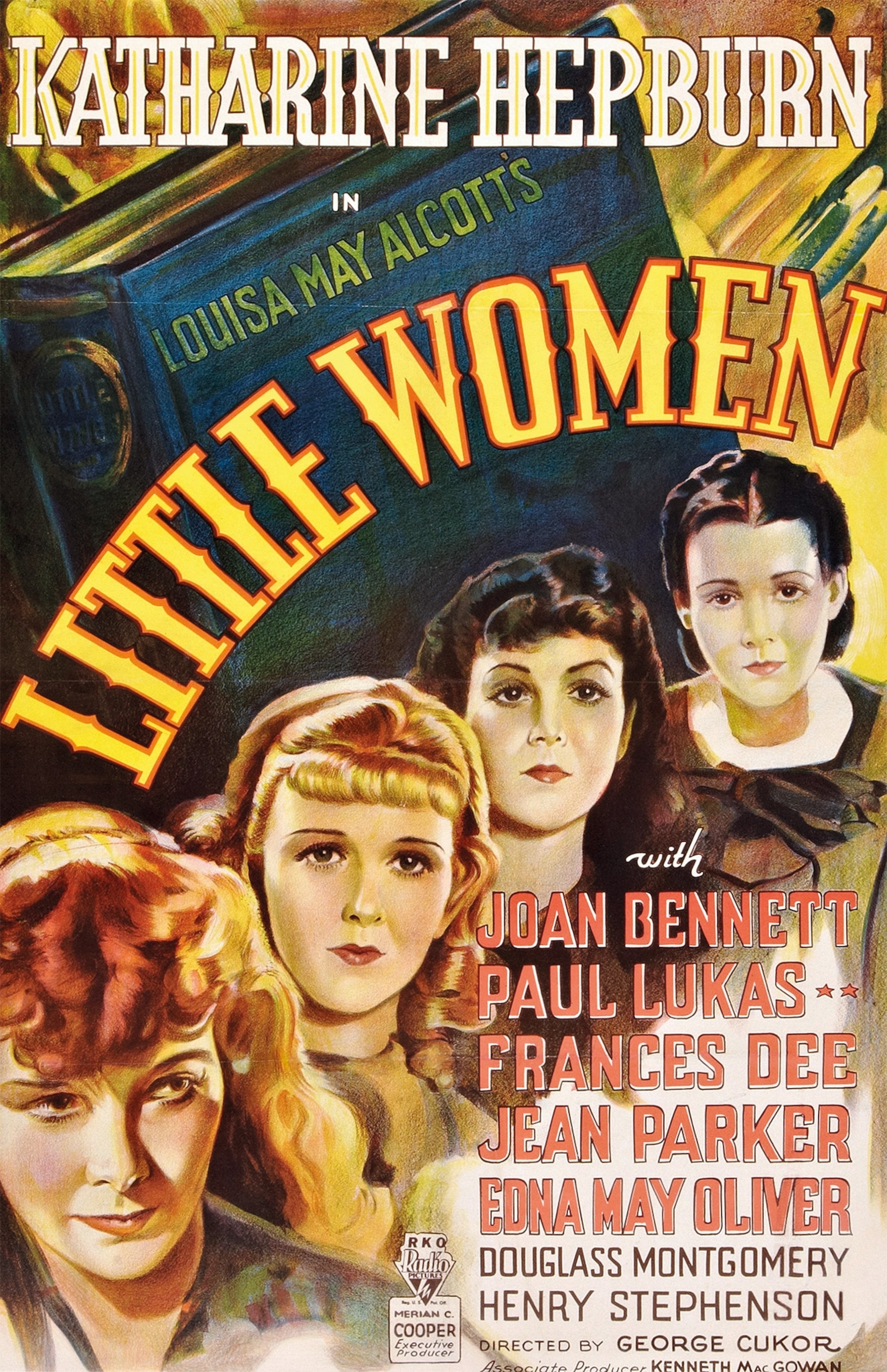 Katharine Hepburn anchored the cast of the 1933 film, Little Women, as seen on this poster.