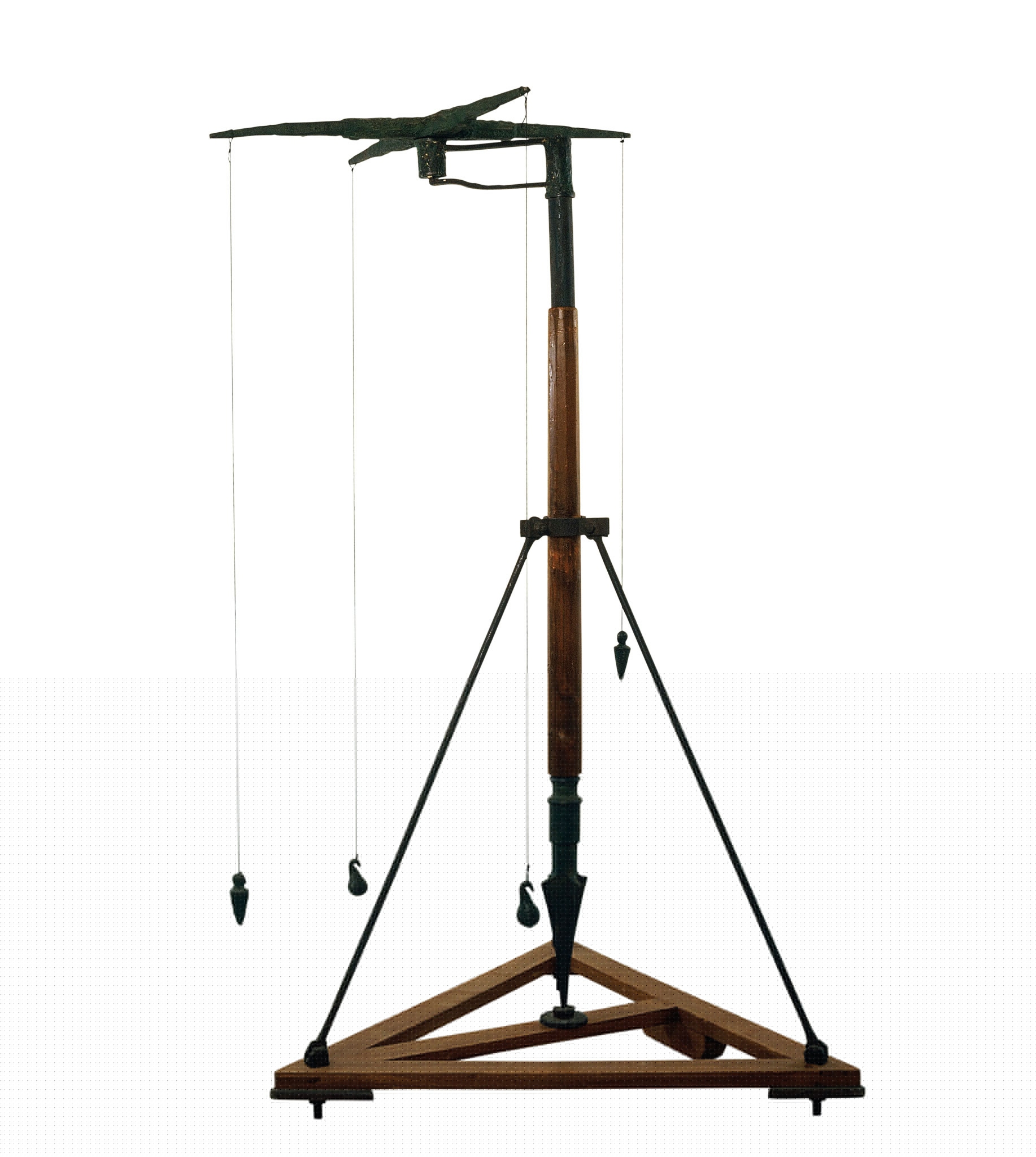 A pole with multiple weights dangling off of it