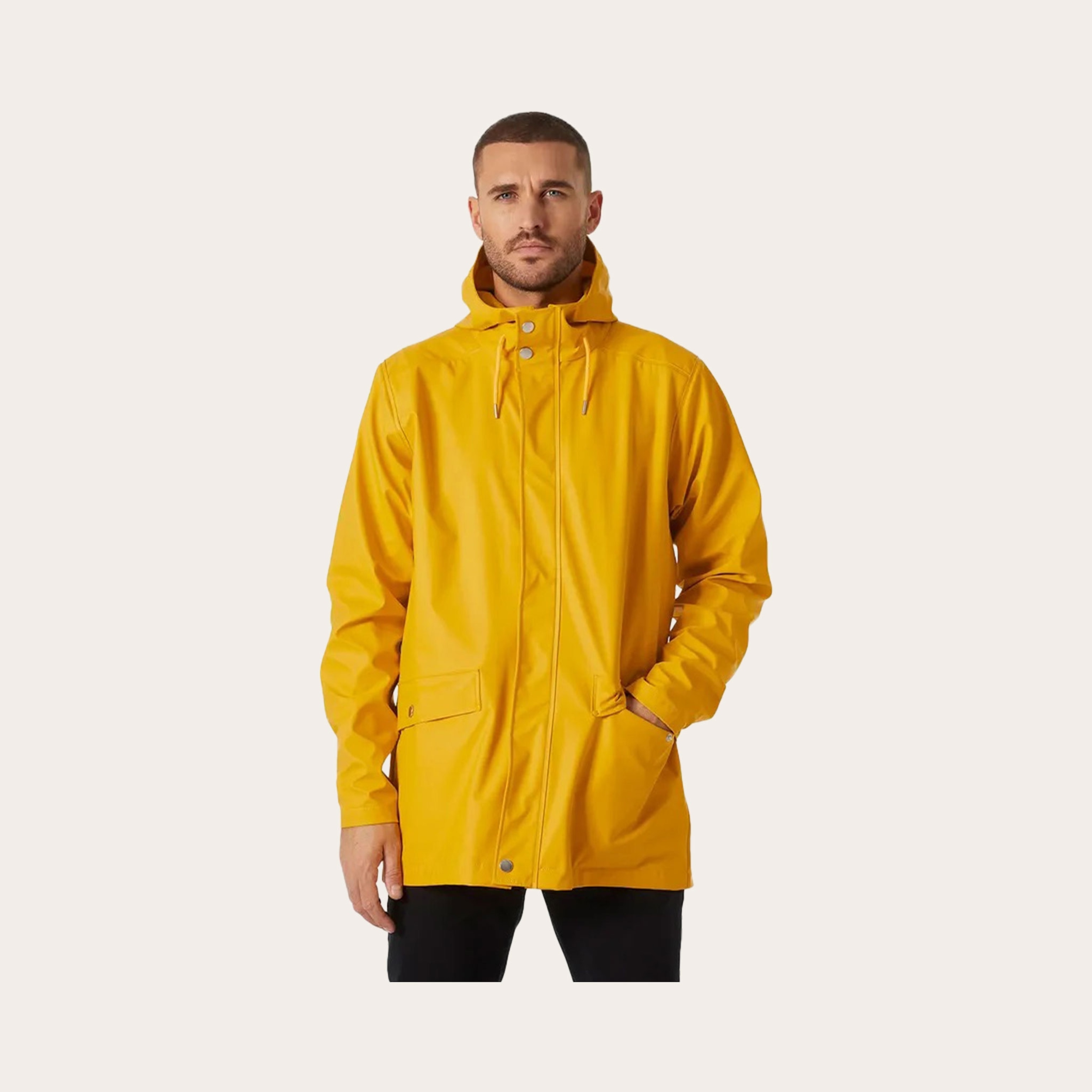 Yellow rain jacket.