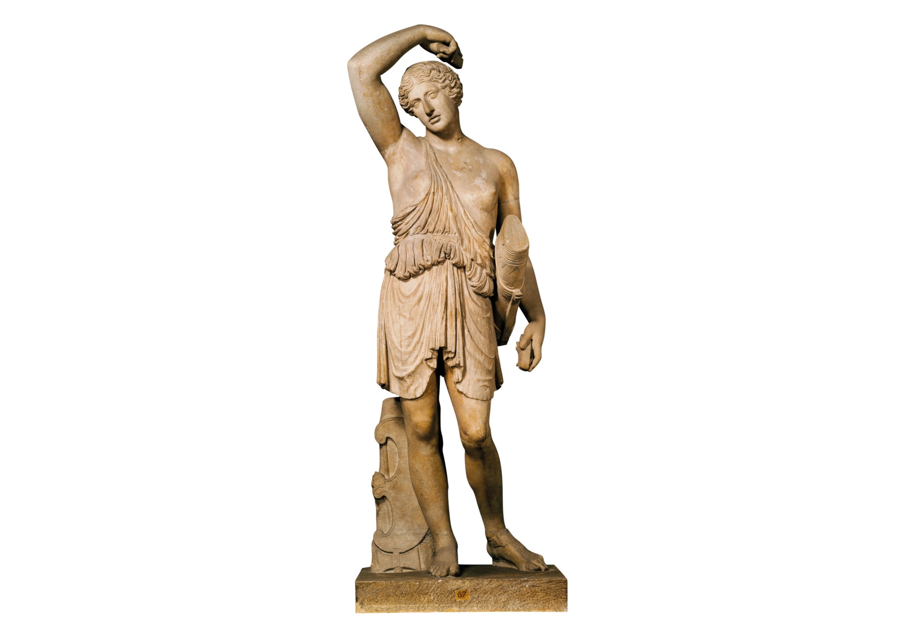 a statue of a woman with one arm raised above her head