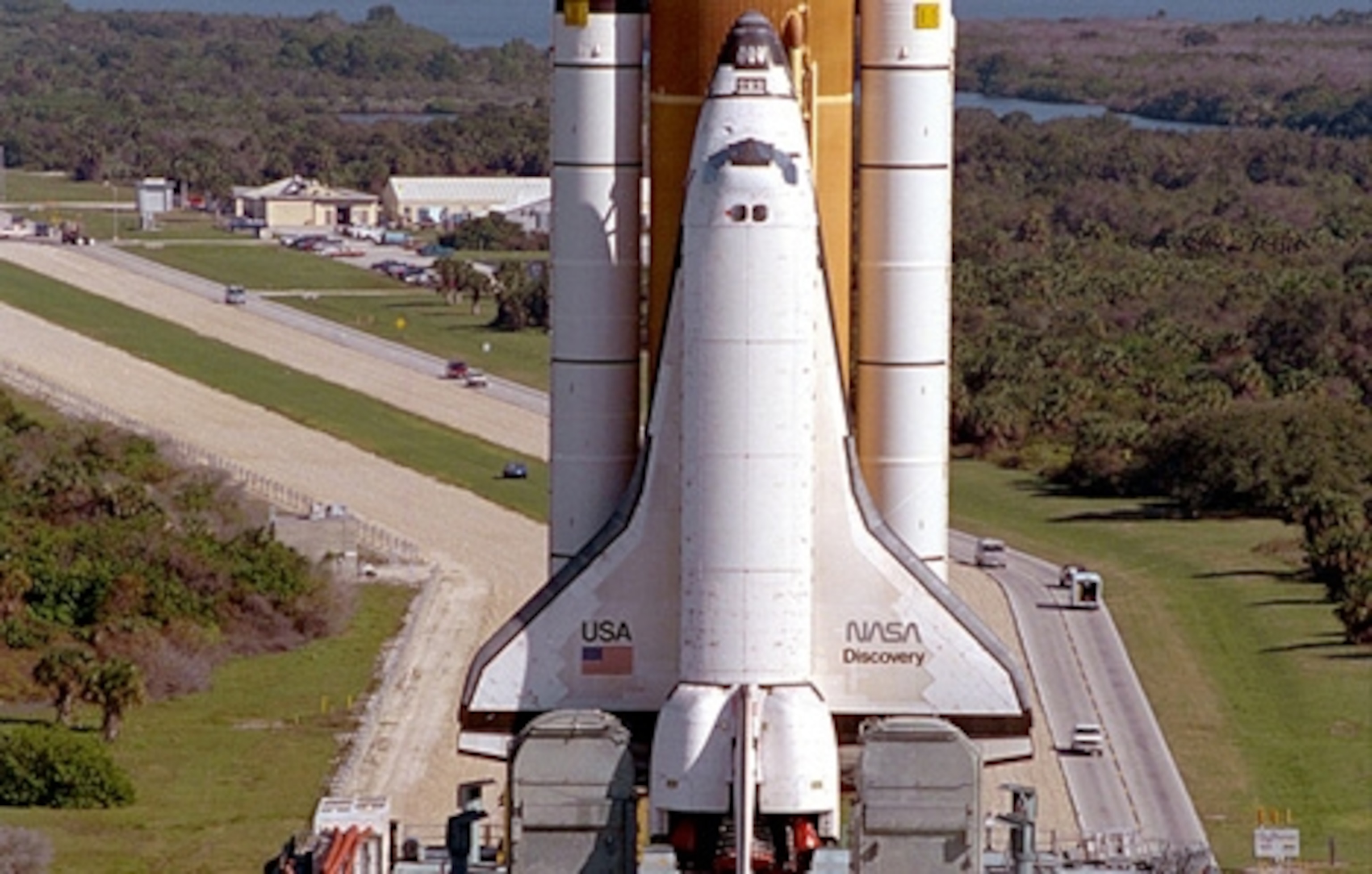 shuttle heading to launchpad