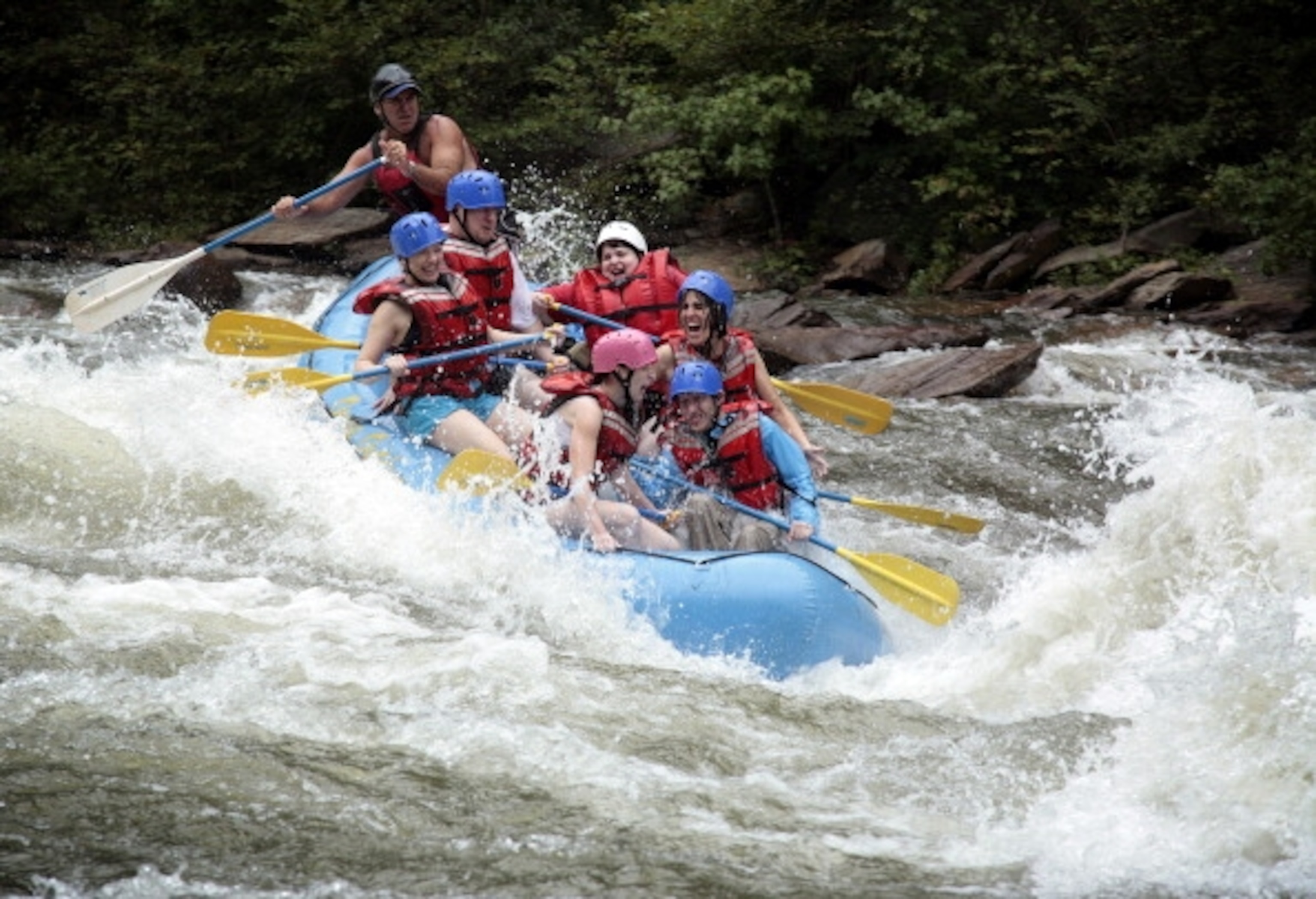 Student at the Louisiana Center for the Blind ride the rapids on the Ocoee River in Ocoee, Tennessee
