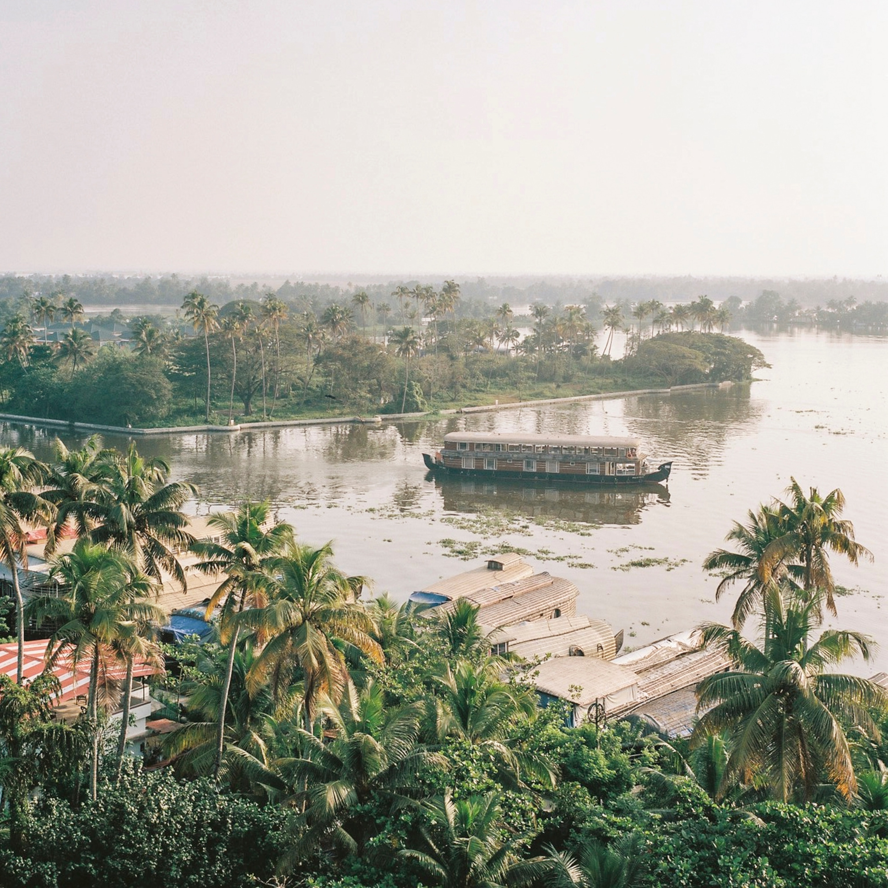 An overview of Vembanad Lake, Kerala's largest lake, from Punnamada