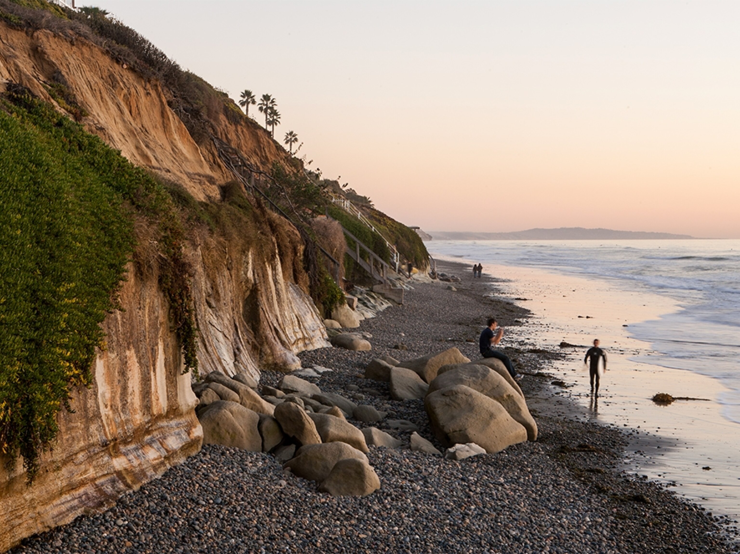 a beach at sunset in Encinitas, California