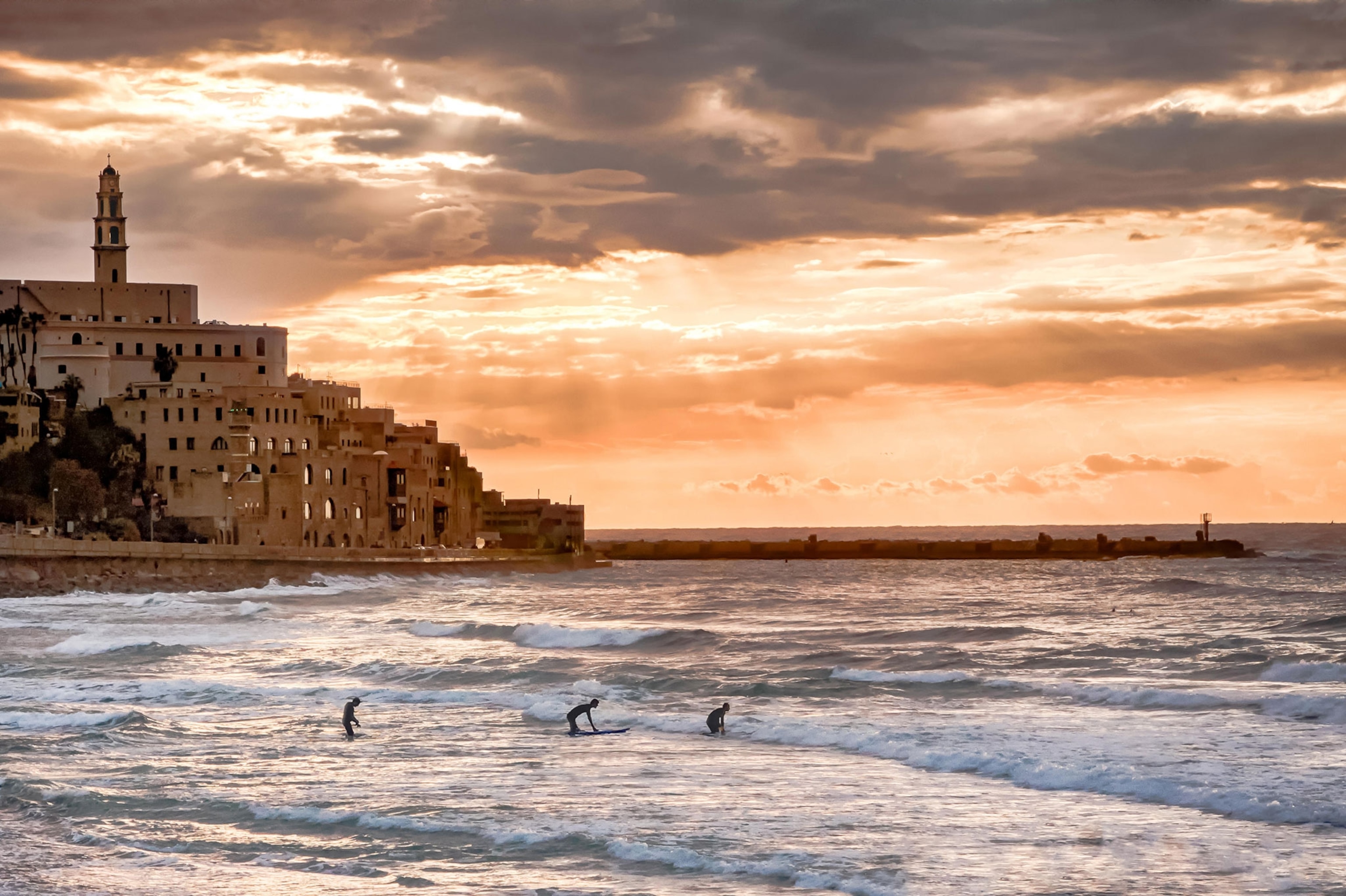 surfers in Tel Aviv, Israel