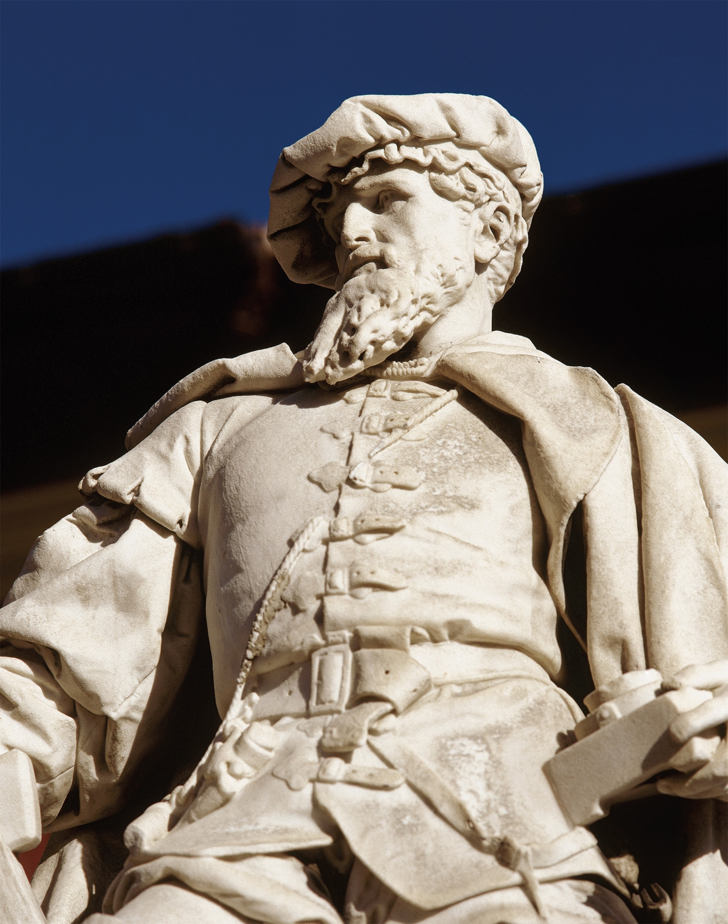 A marble statue of Juan Sebastián Elcano stands in his native town of Getaria, Spain.