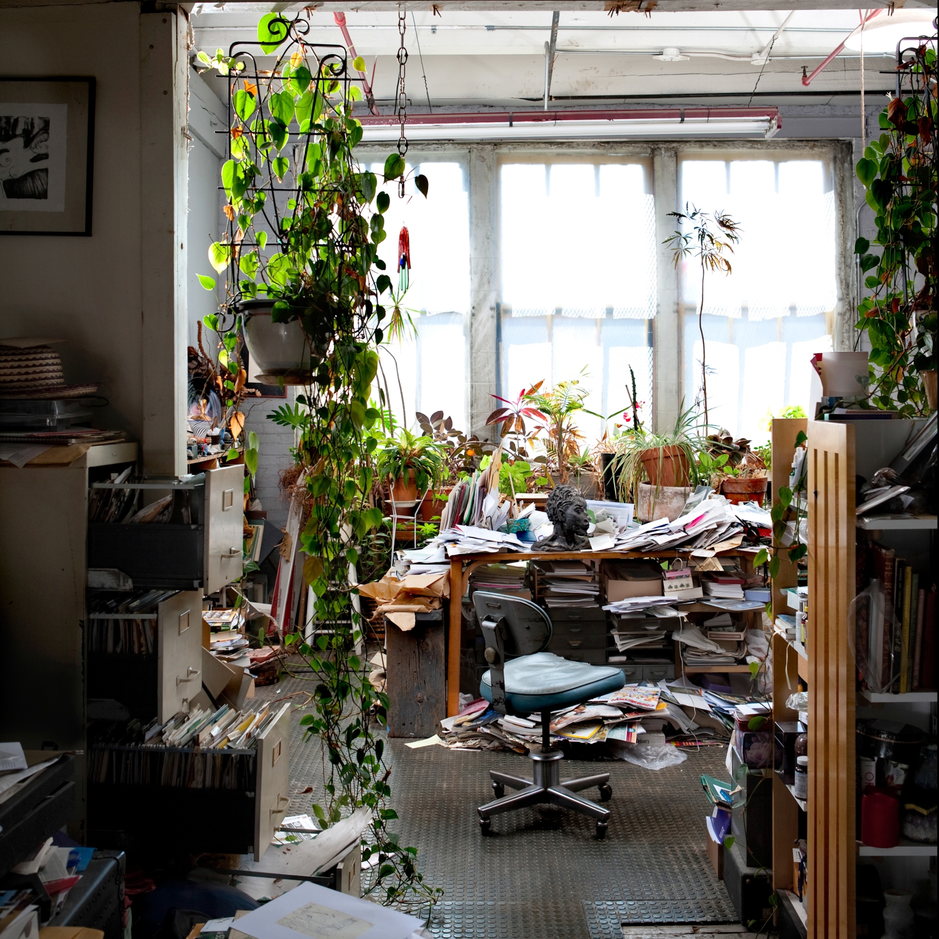 A messy and cluttered office
