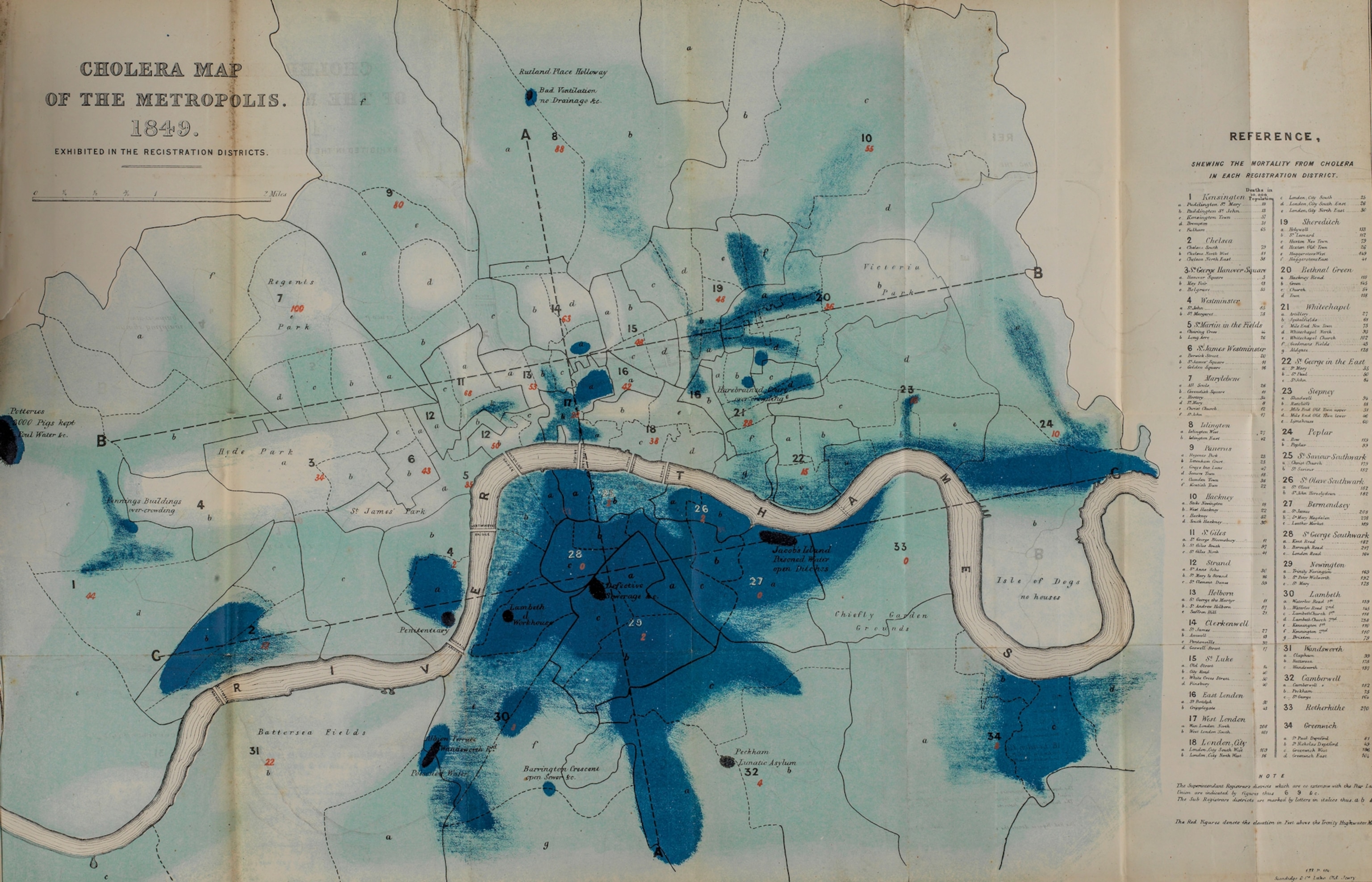 city map with markings.