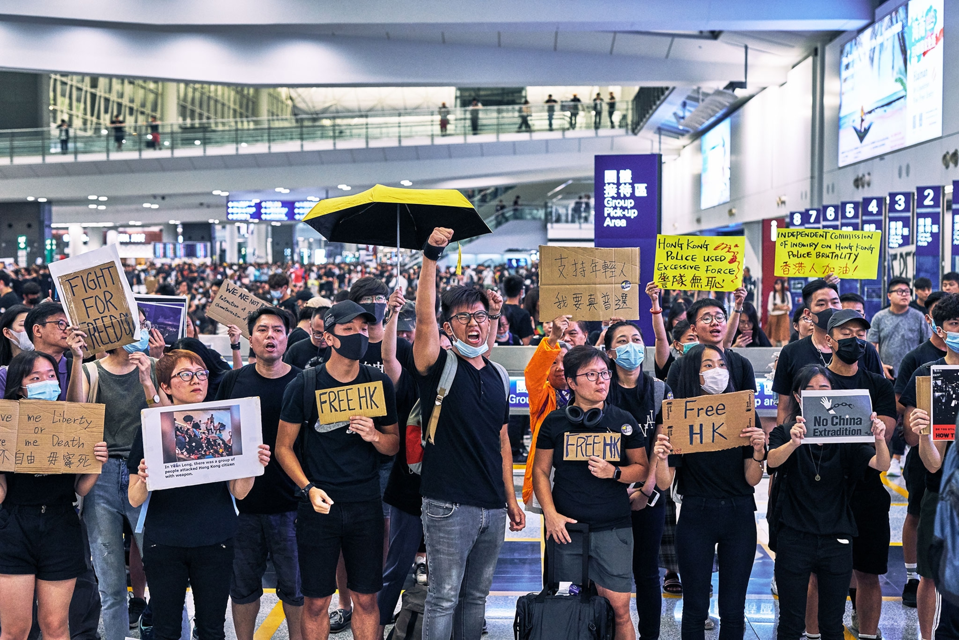 protesters in Hong Kong International Airport