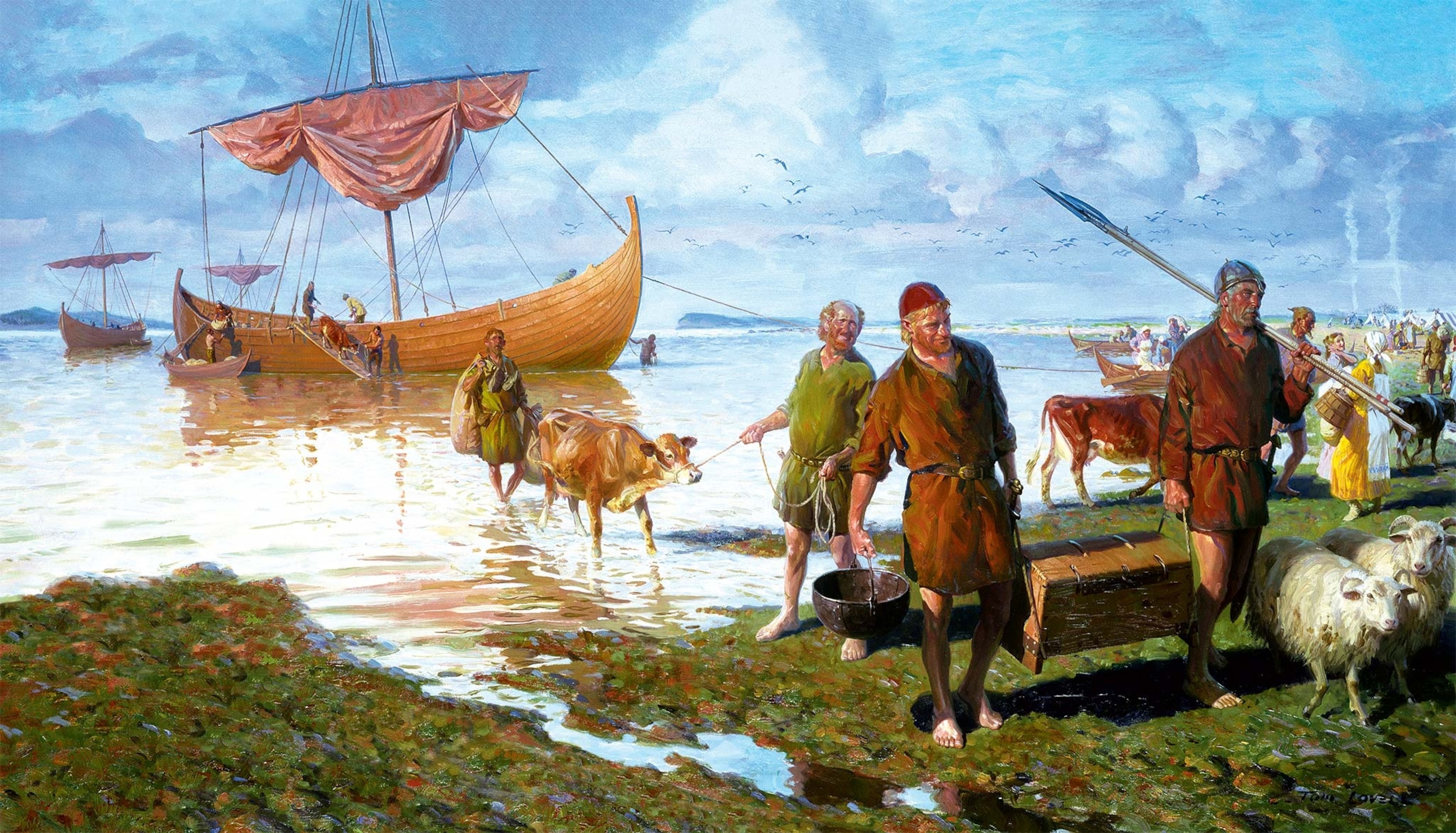 The Norse head ashore in Vinland in an illustration by Tom Lovell.