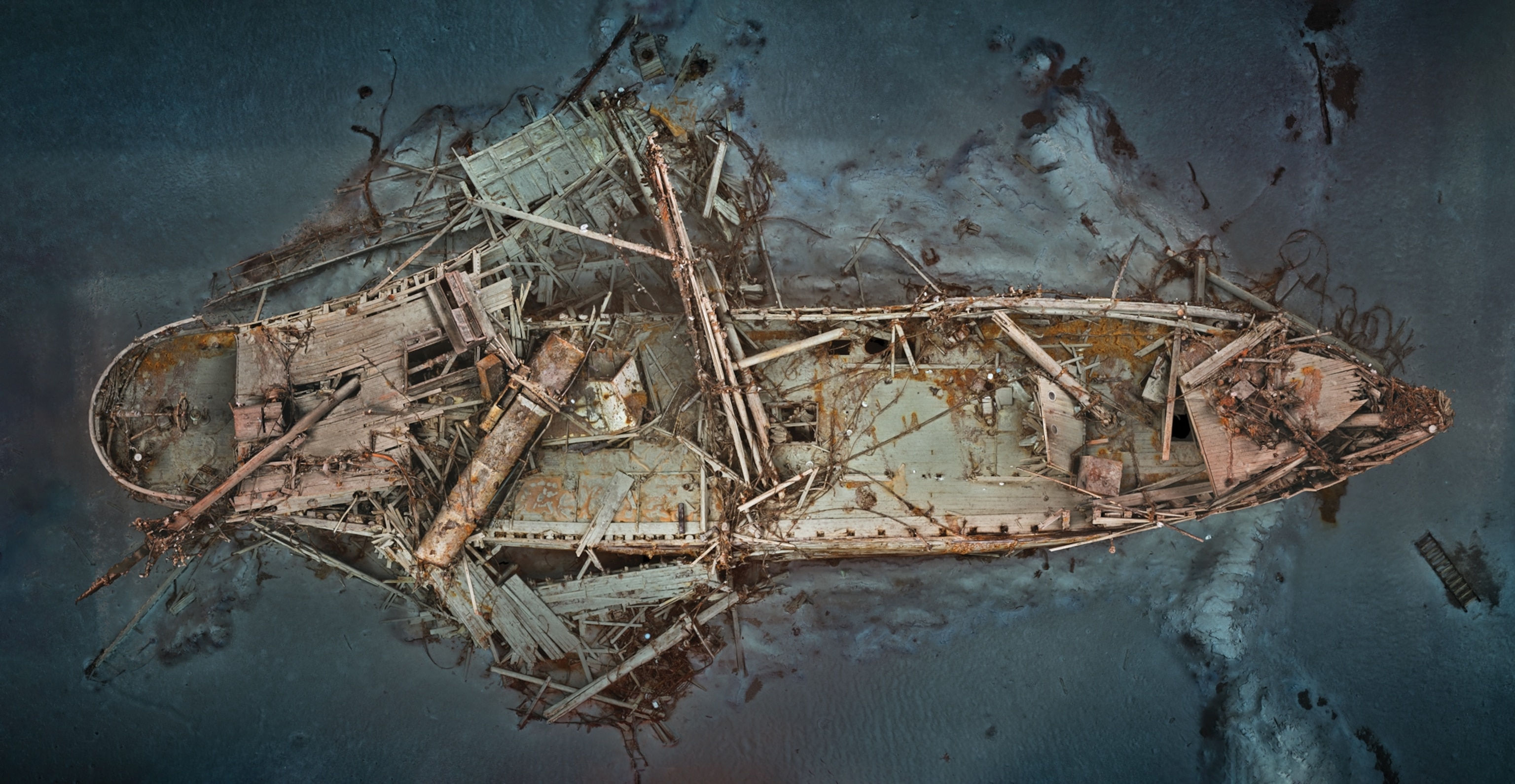 Top- down view of "Endurance" underwater