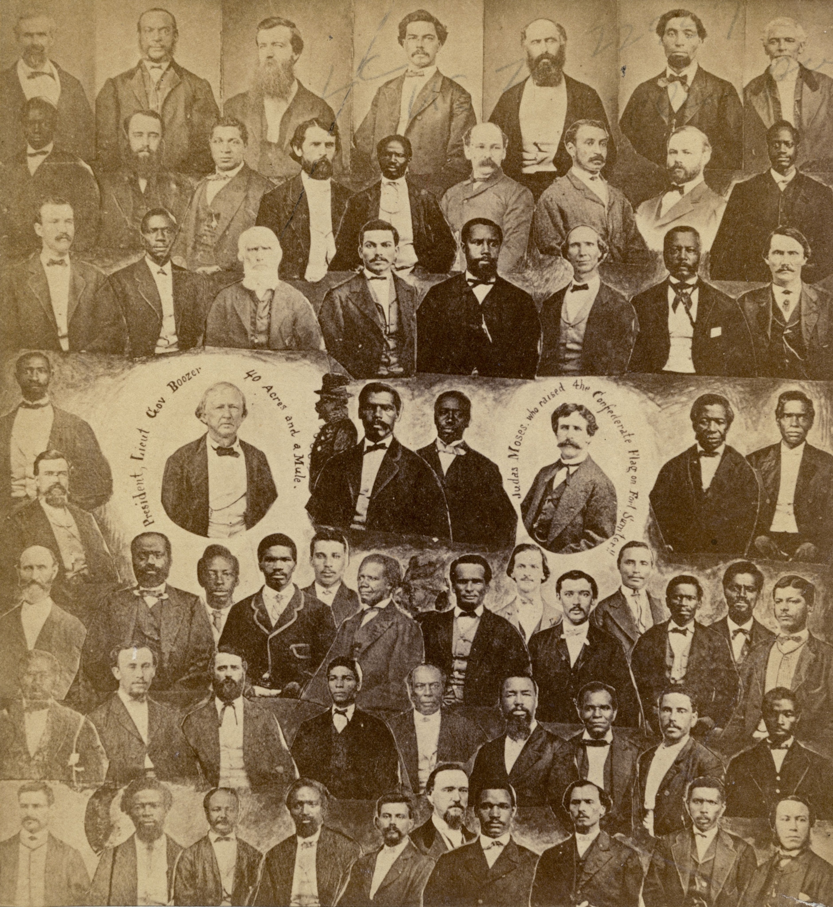 A photomontage of portraits of both white and African American men in suits