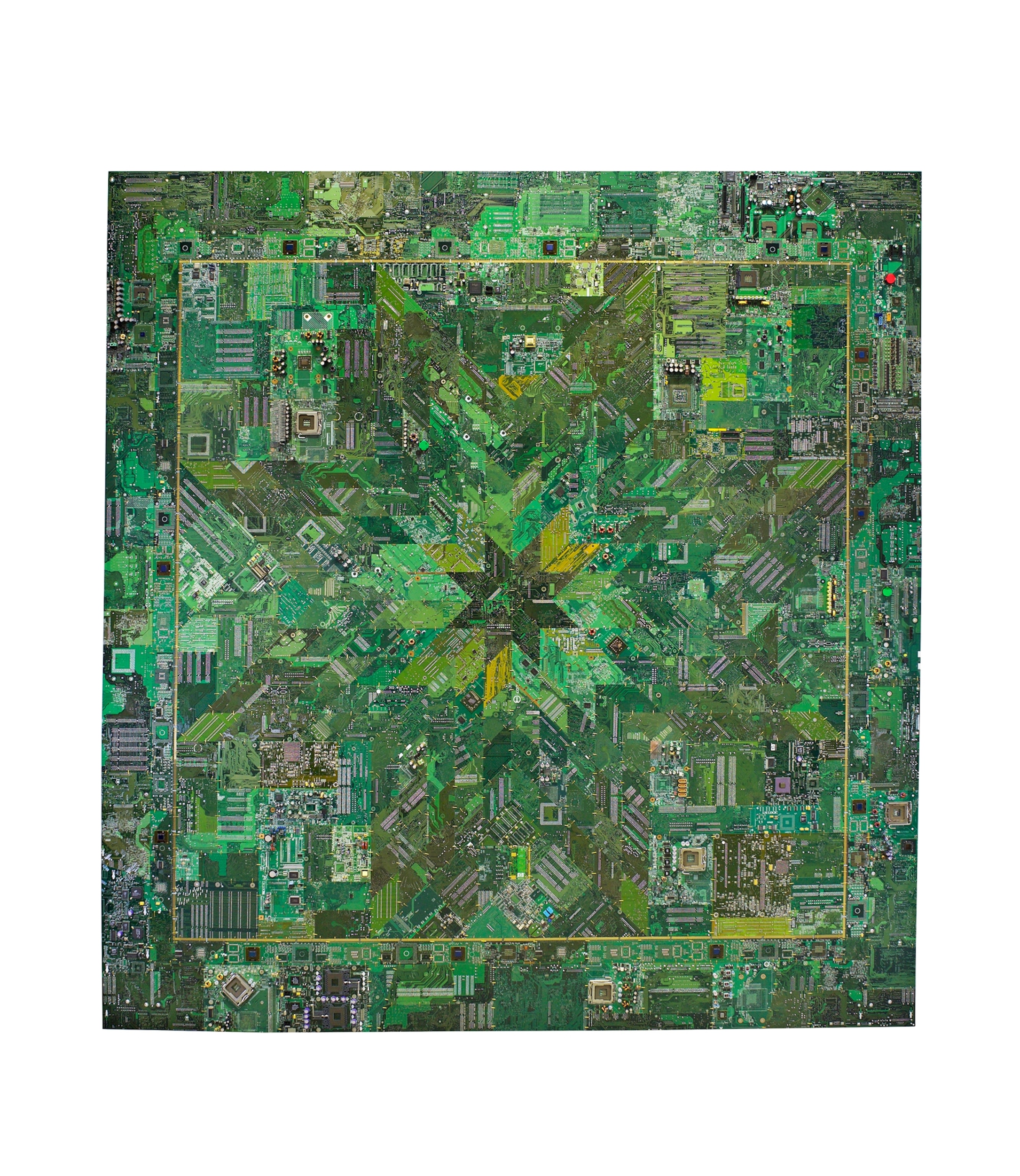 Square panno looking like quilt in different shades of green.