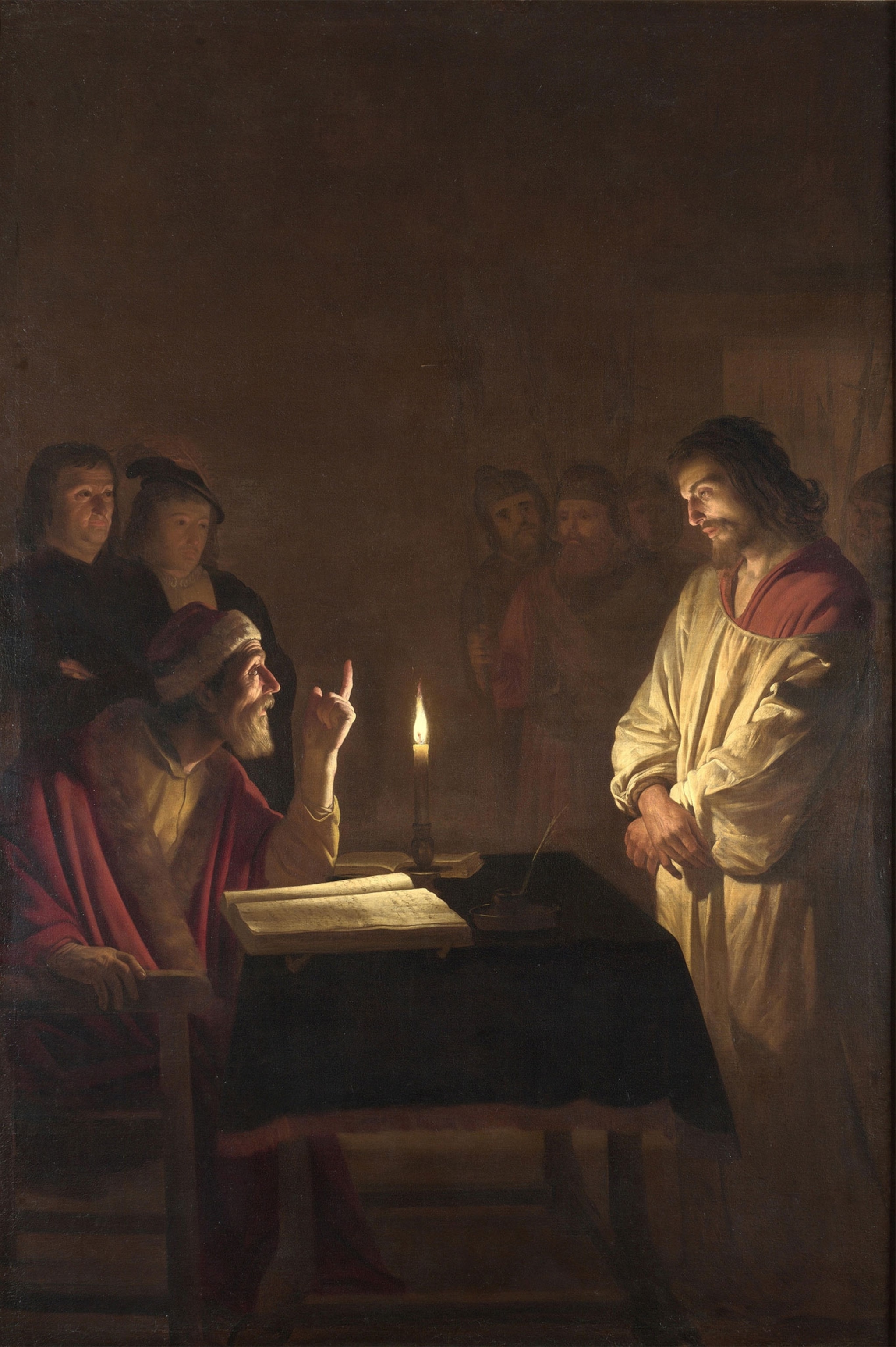 A painting of Jesus and Caiaphas