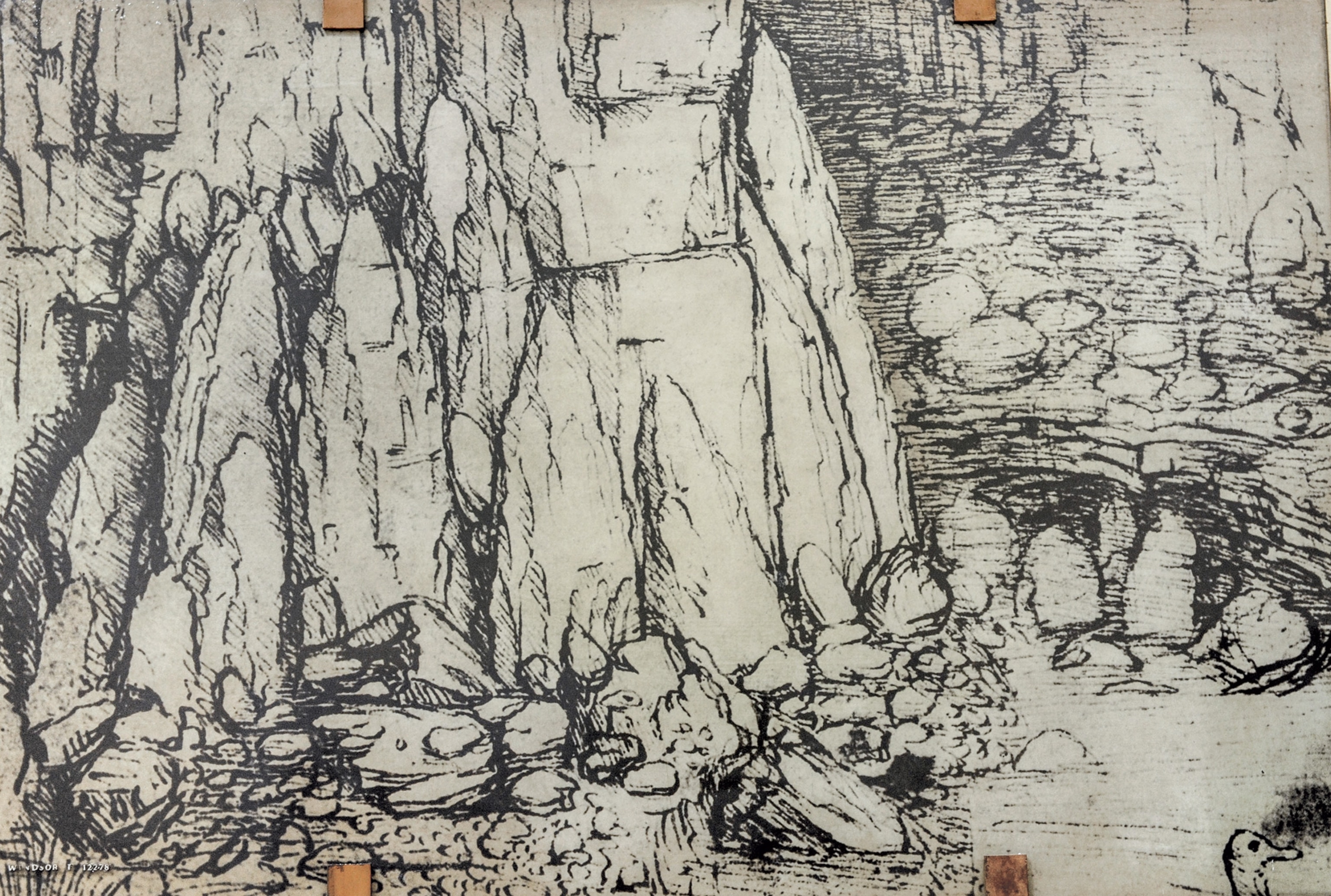 Copy of Leonardo’s sketch drawing for “Virgin of the Rocks,” on display in Milan’s Museo Nazionale Scienza e Tecnologia.