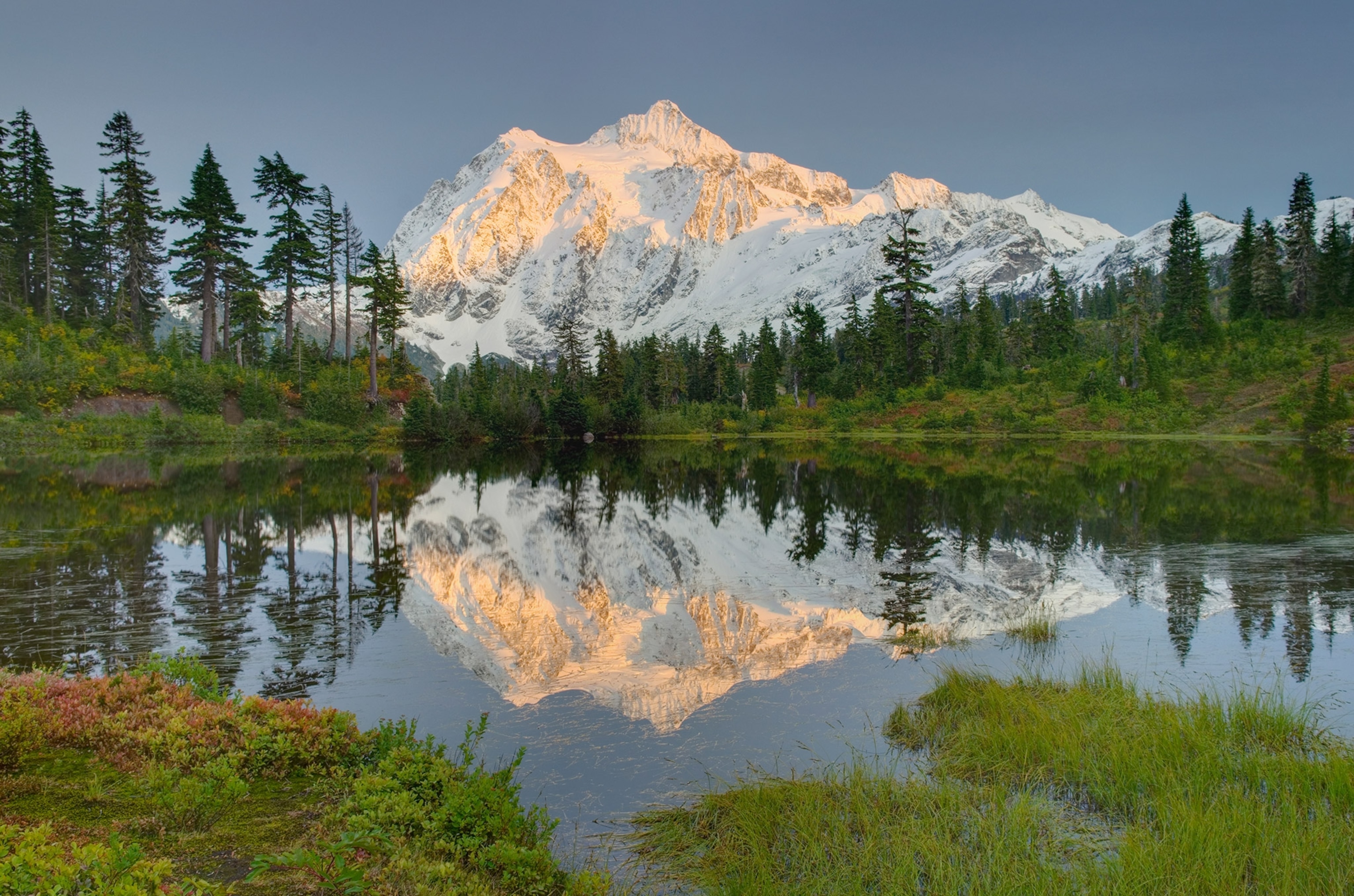 Mount Shuksan reflected in Picture Lake in North Cascades National Park, Washington