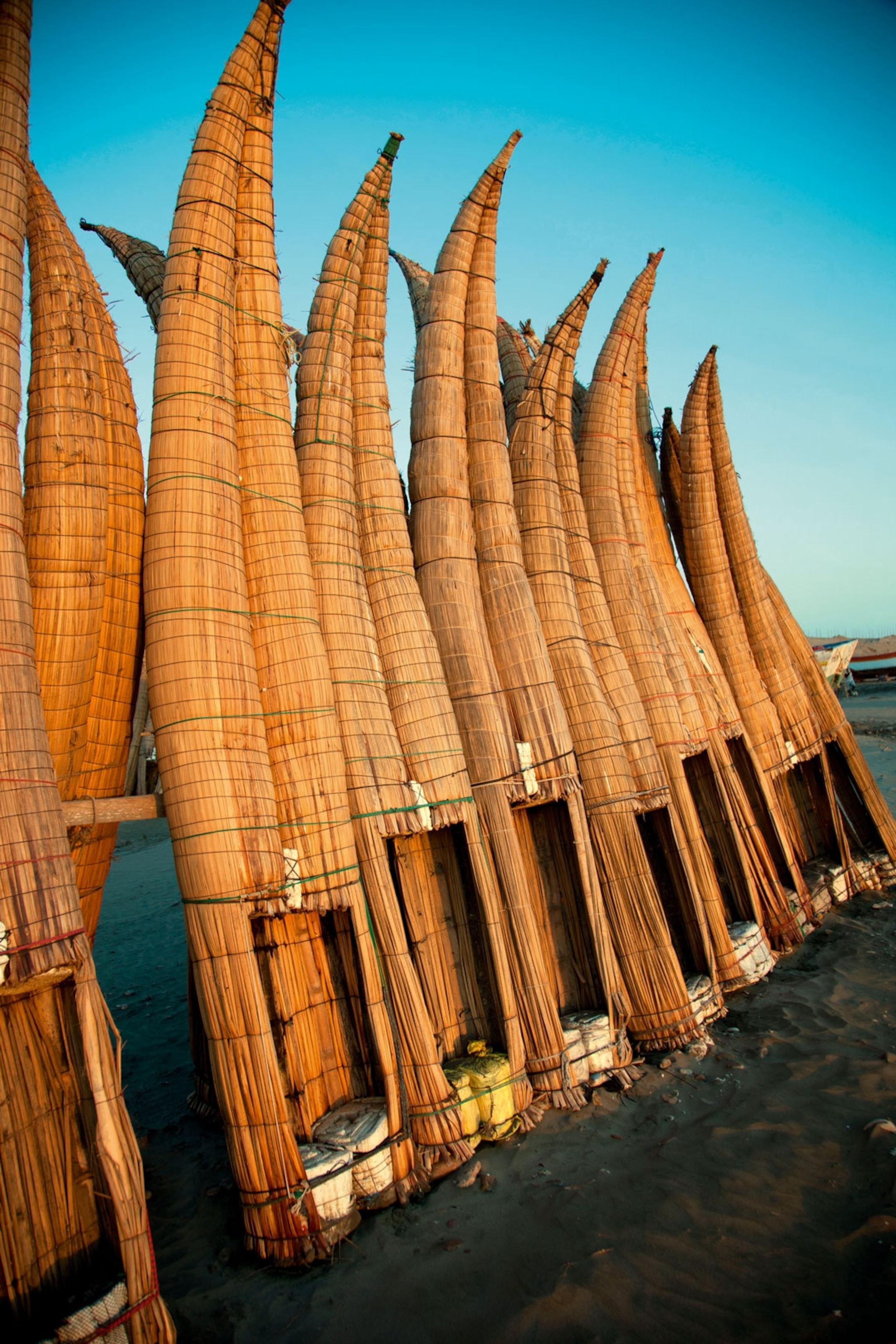 Fishing rafts standing on a beach
