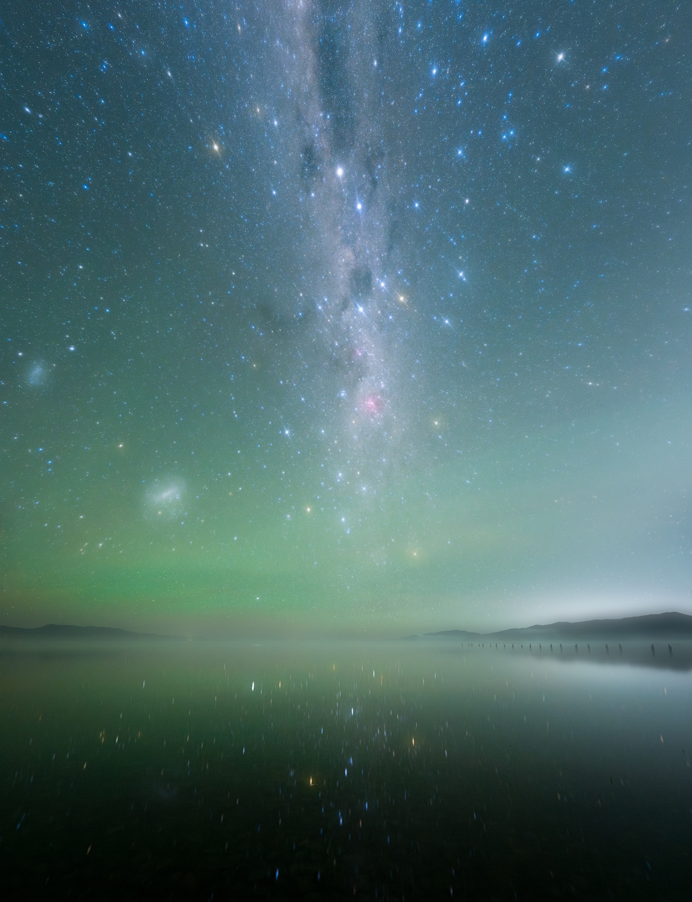 Southern night sky over Lake Wairarapa, New Zealand, captured within the official dark sky reserve.