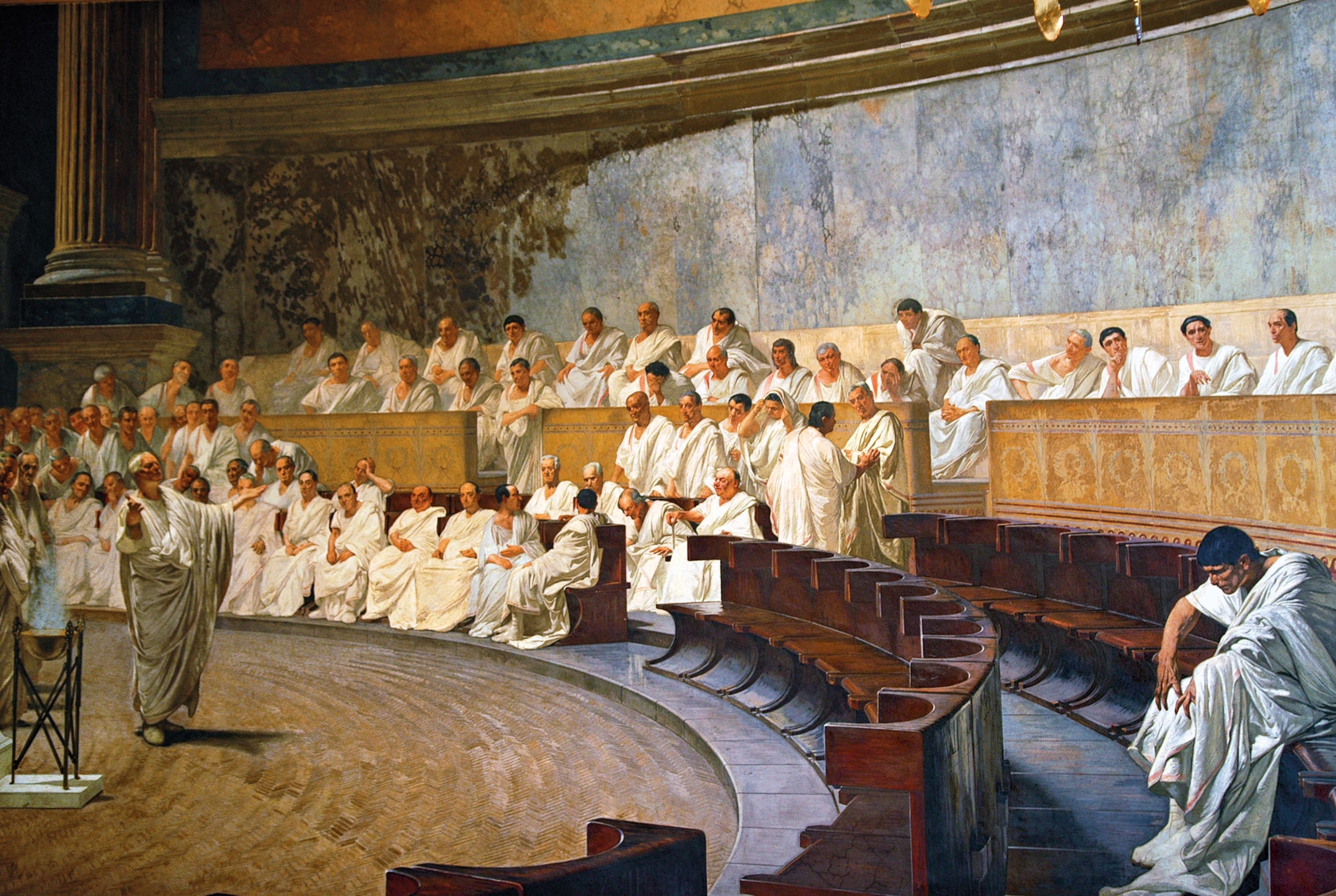 A fresco by Cesare Maccari of Cicero denouncing the Catilinarian conspiracy