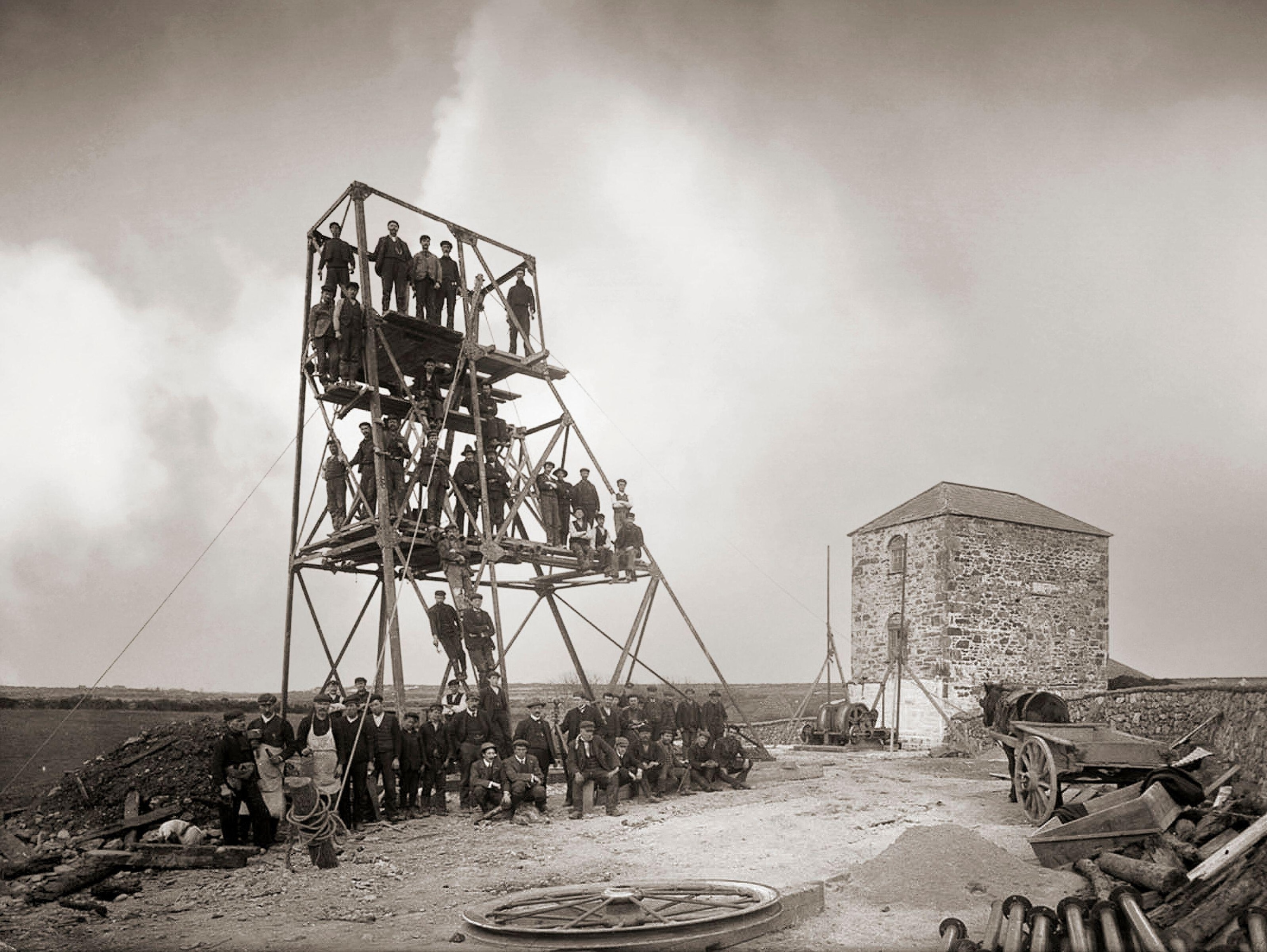 a vintage photograph of miners at Knockmahon, near Bunmahon, County Waterford, Ireland