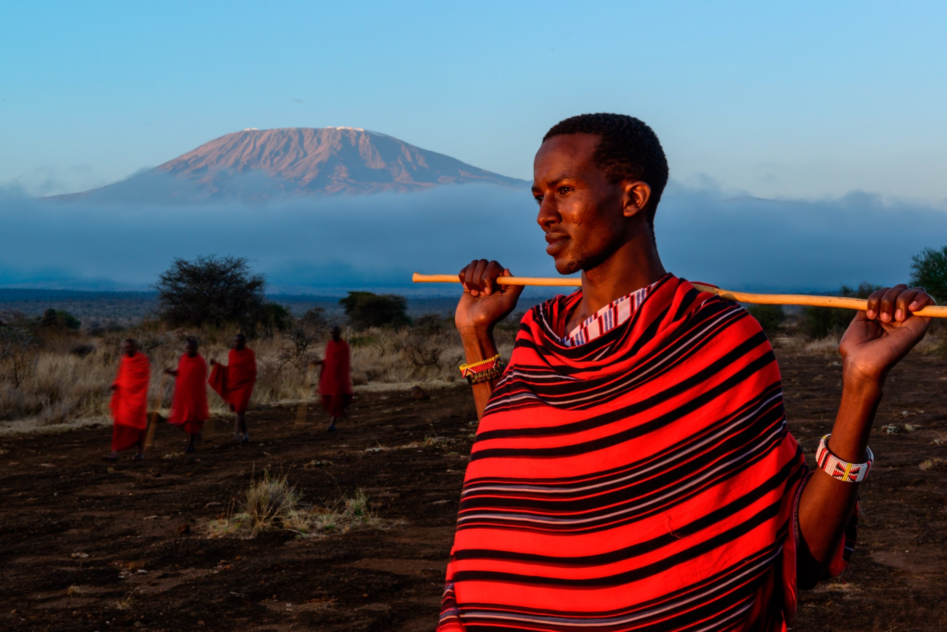 Masai, elders with Mt Kilimanjaro in the background