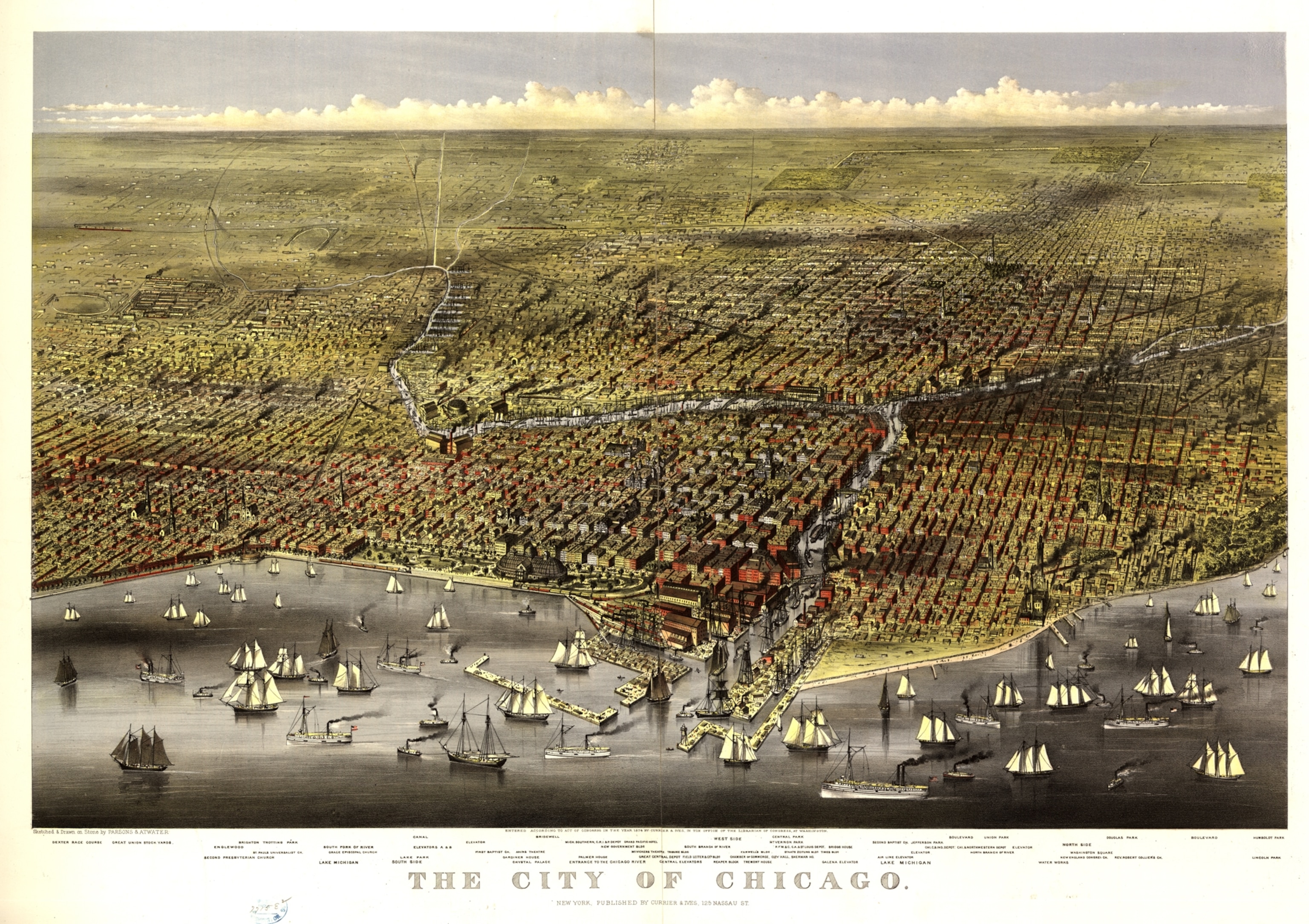 Birds eye view of the city of Chicago.
