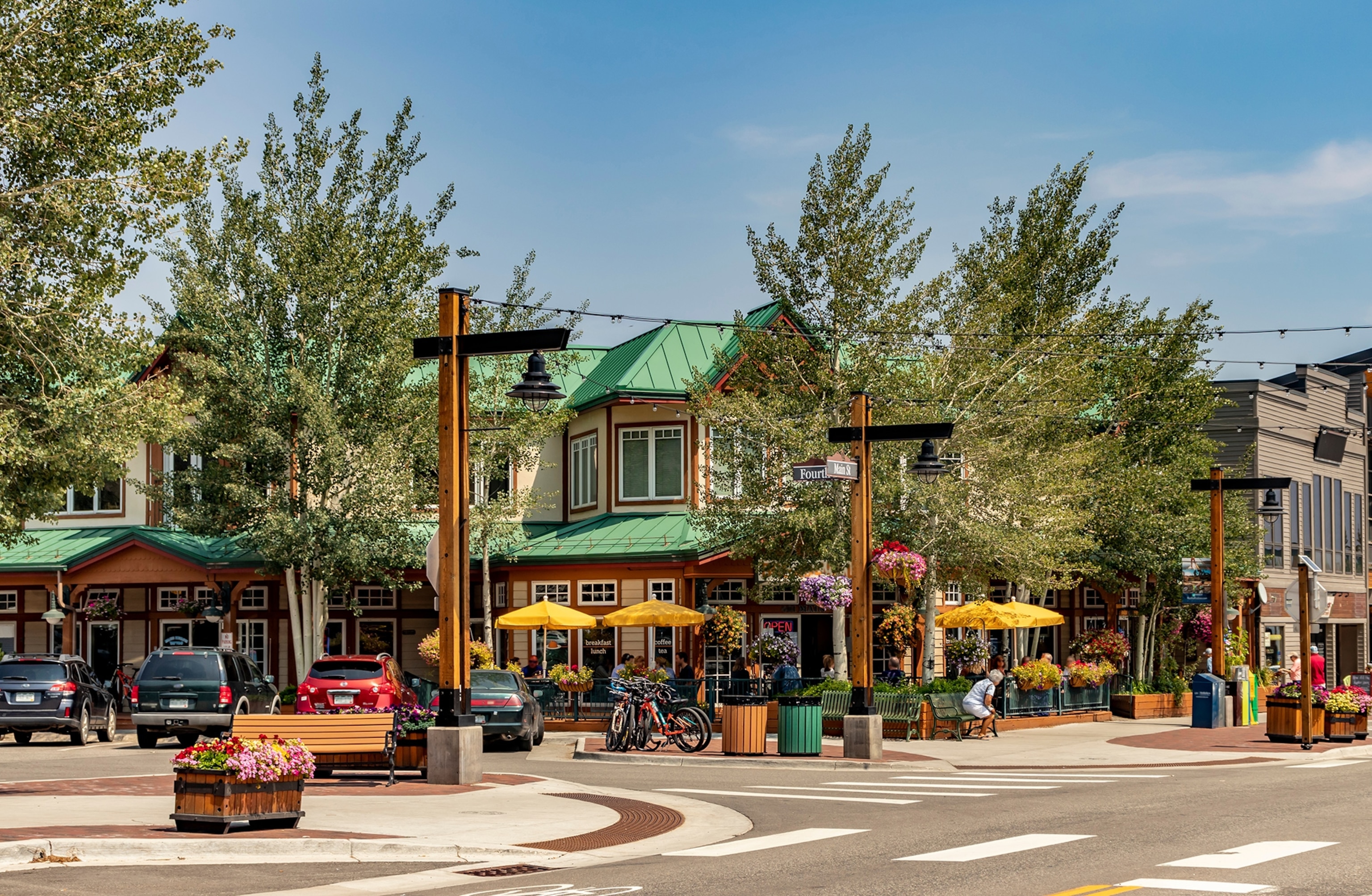 Small shops in a town.
