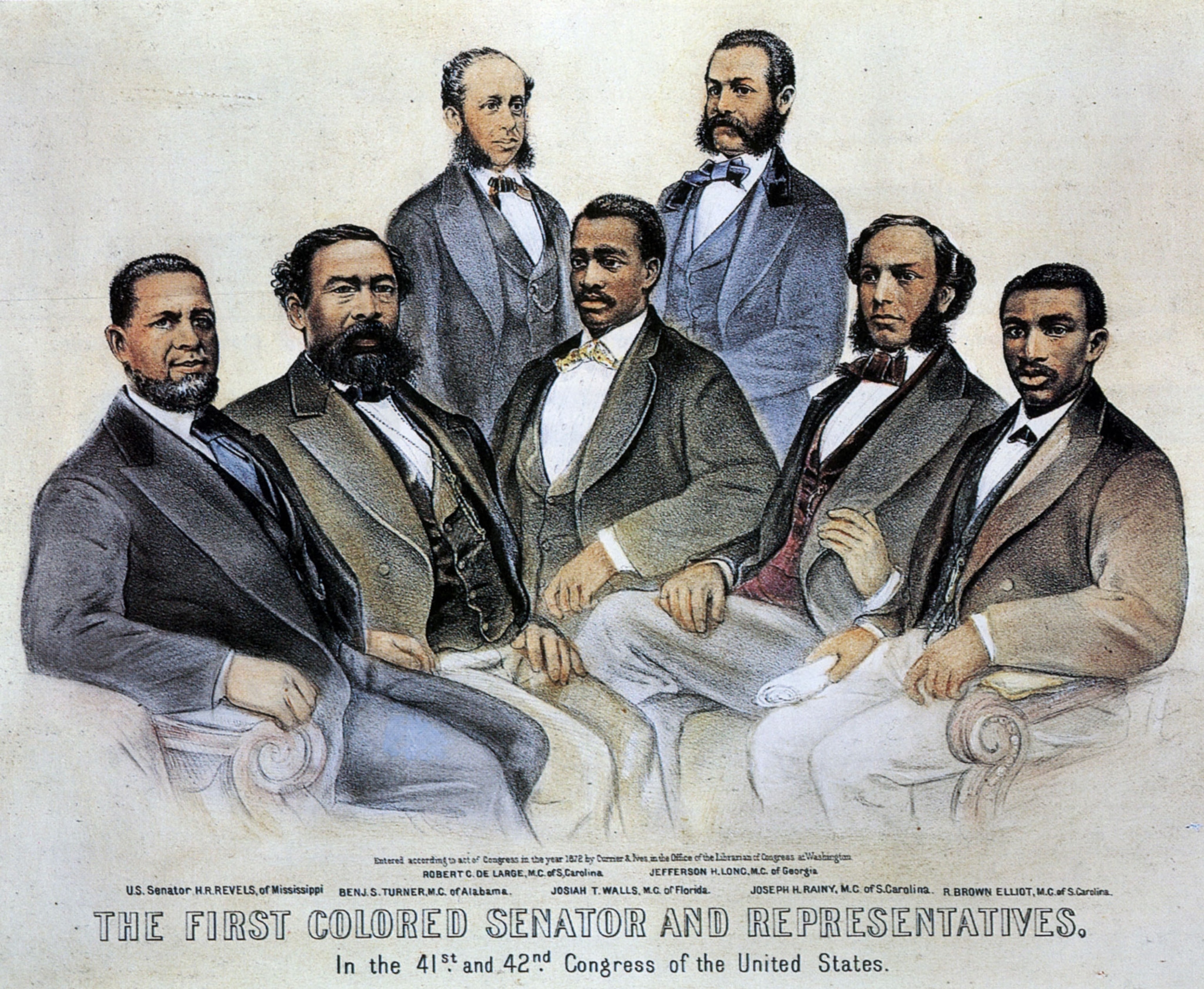 A drawing of seven African American men in suits