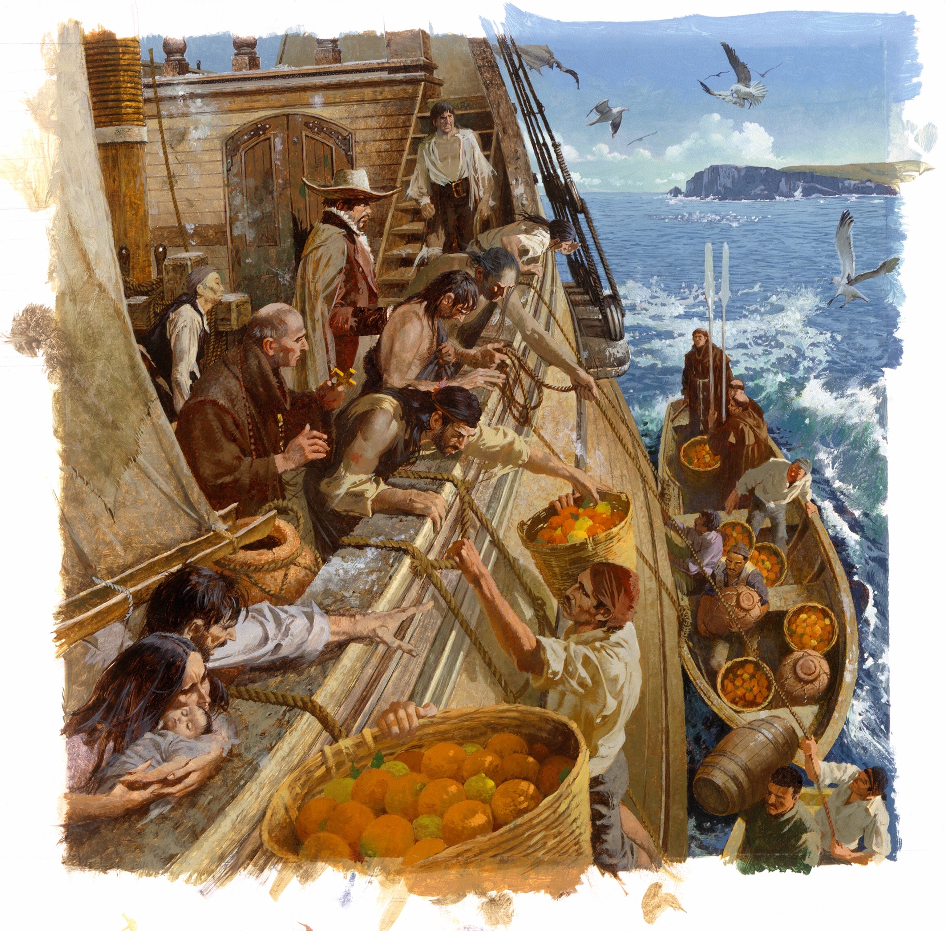 sailors reaching for citrus