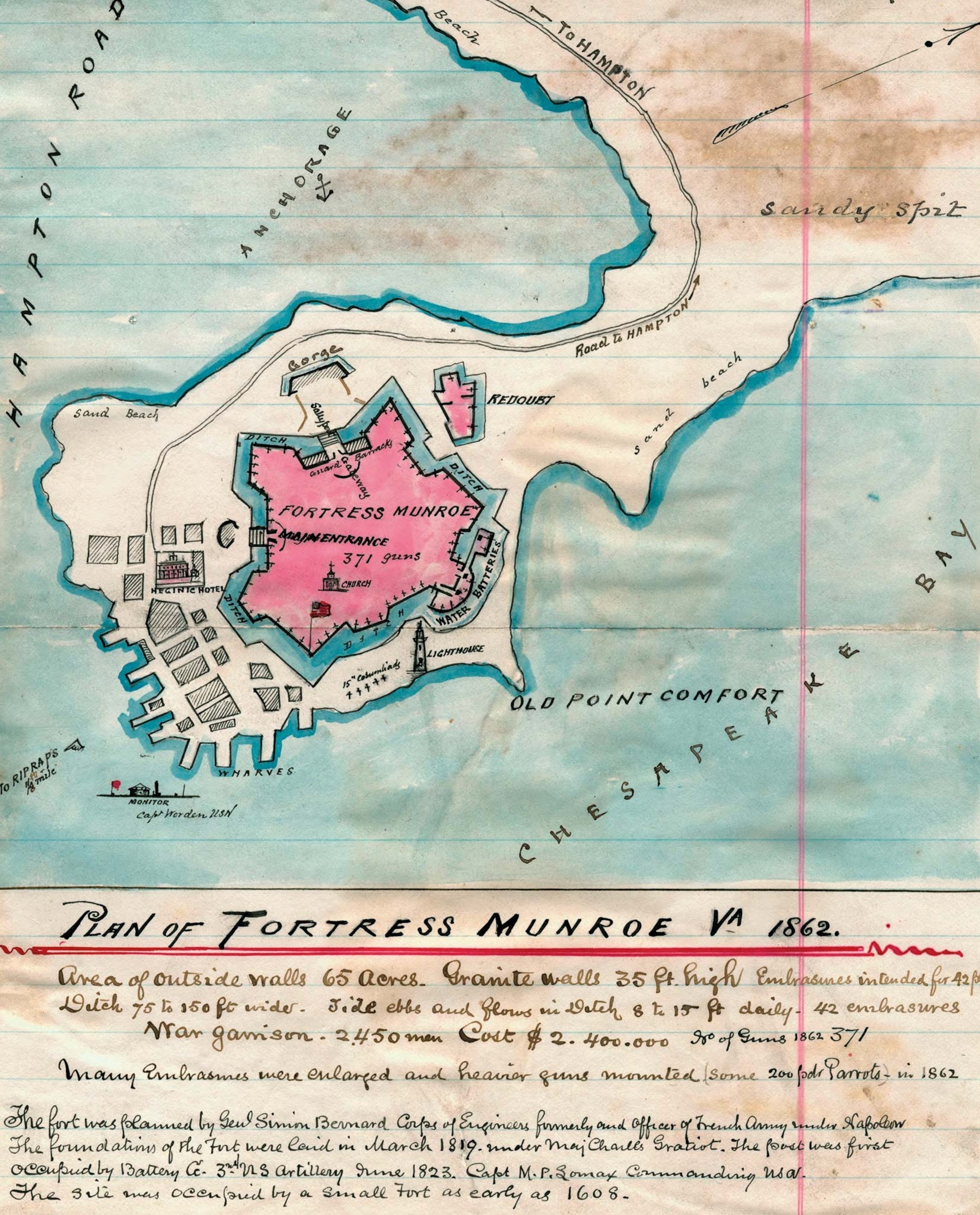 This colorful map from 1862 shows how Fort Monroe and the surrounding area looked during Maj. Gen. Benjamin Butler’s command.