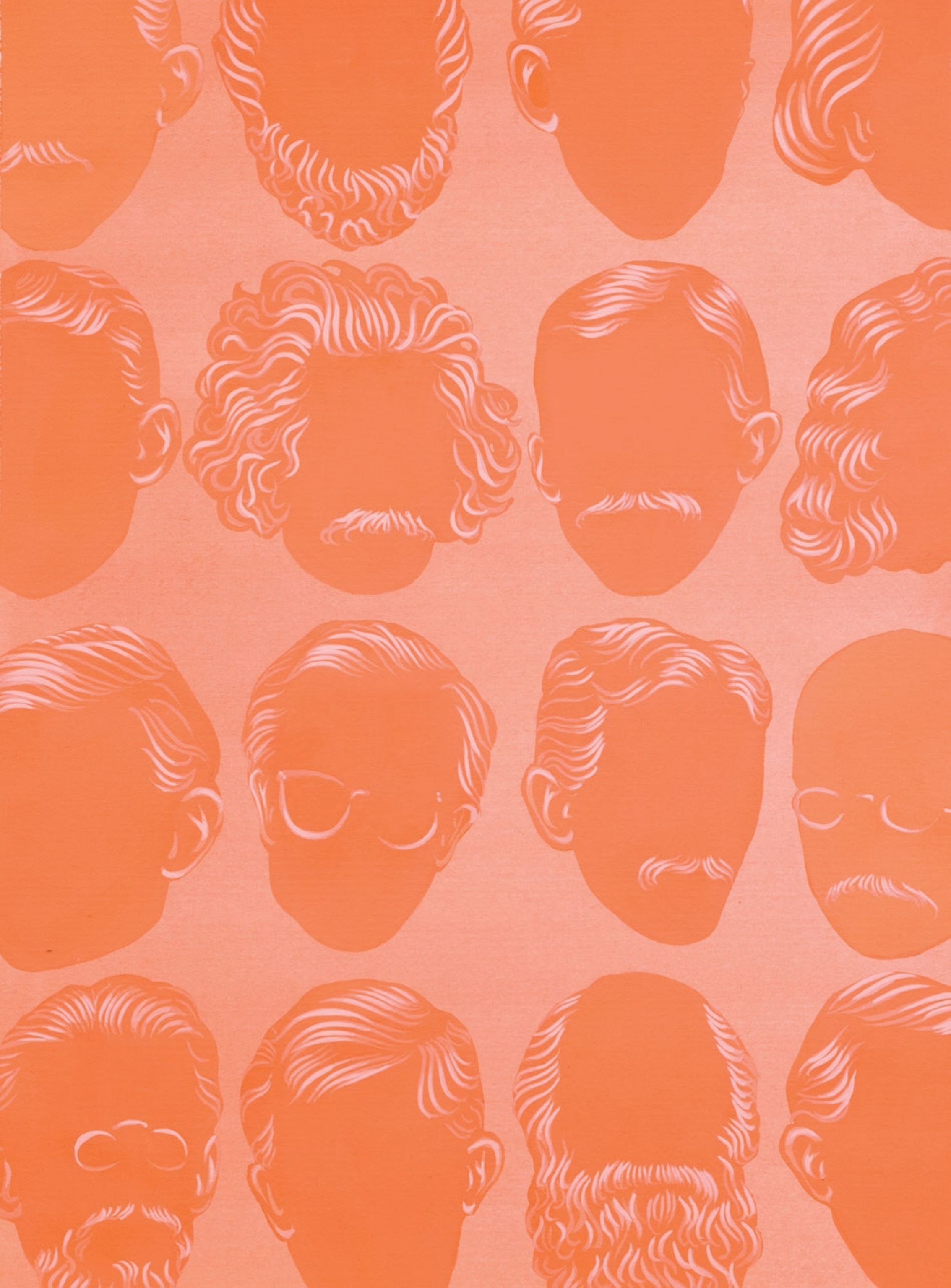 white male silhouettes on pink background.
