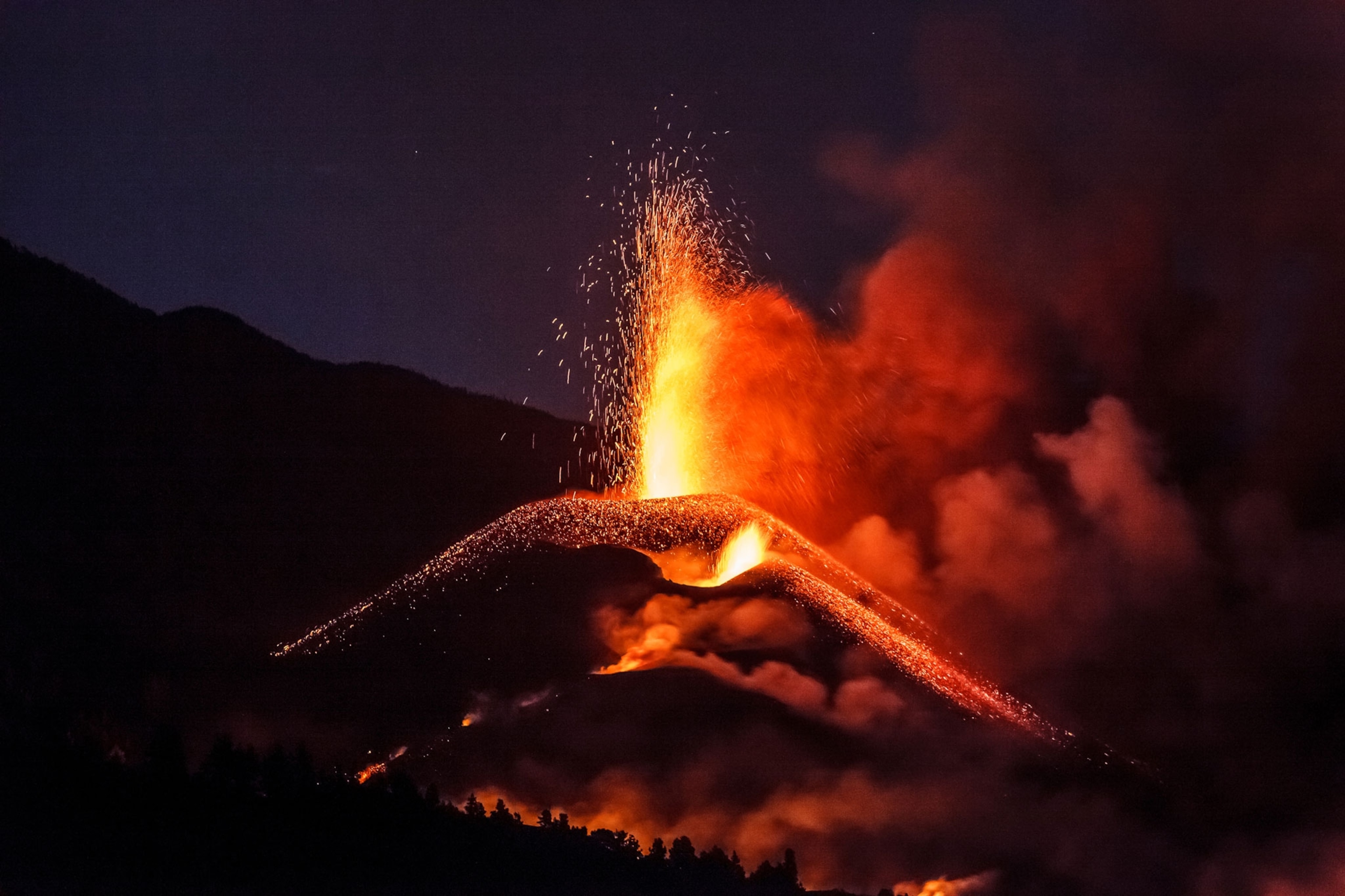 Lava and pyroclasts emitted by the Cumbre Vieja volcano in Spain.