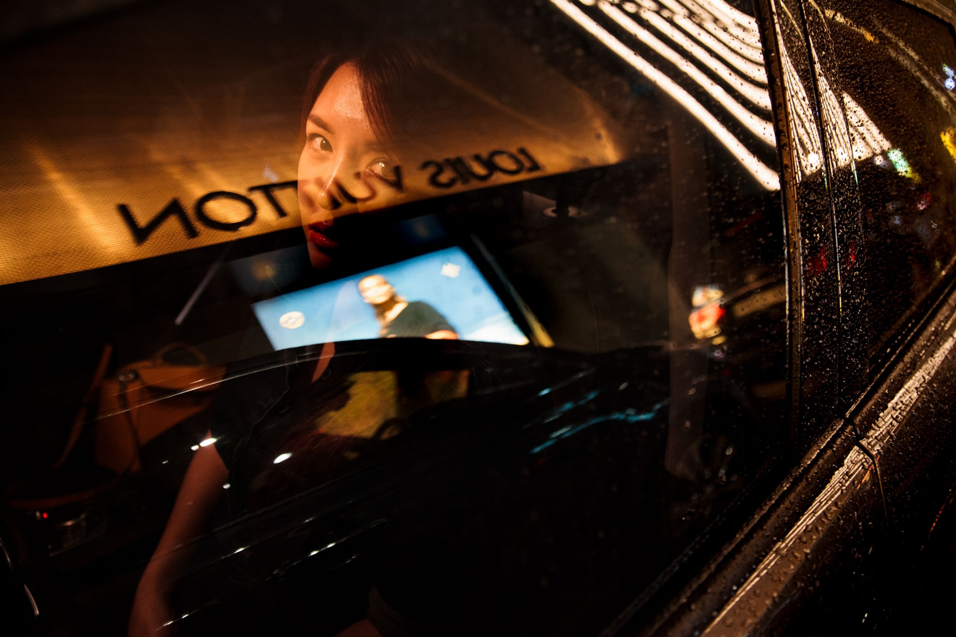 a woman in a car
