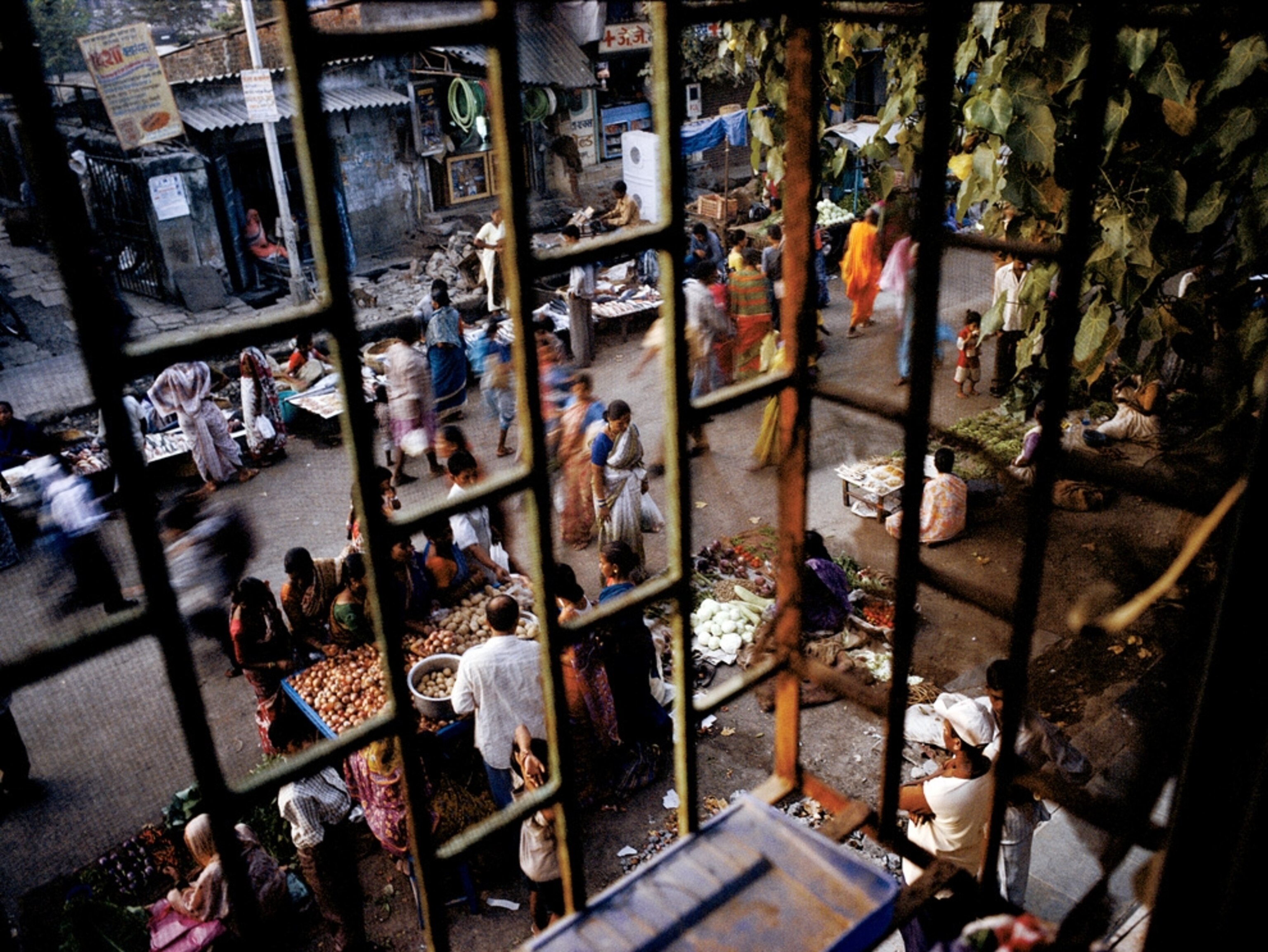 Market seen through a window